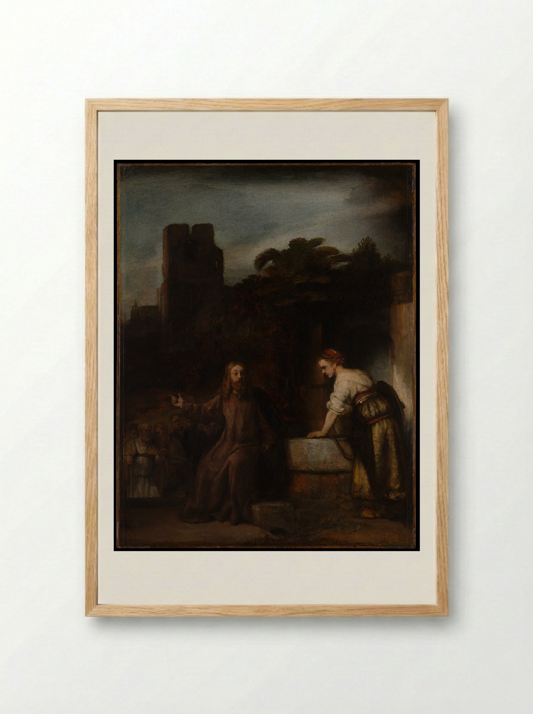 Christ and the Woman of Samaria - Rembrandt van Rijn - Framed Print Wood