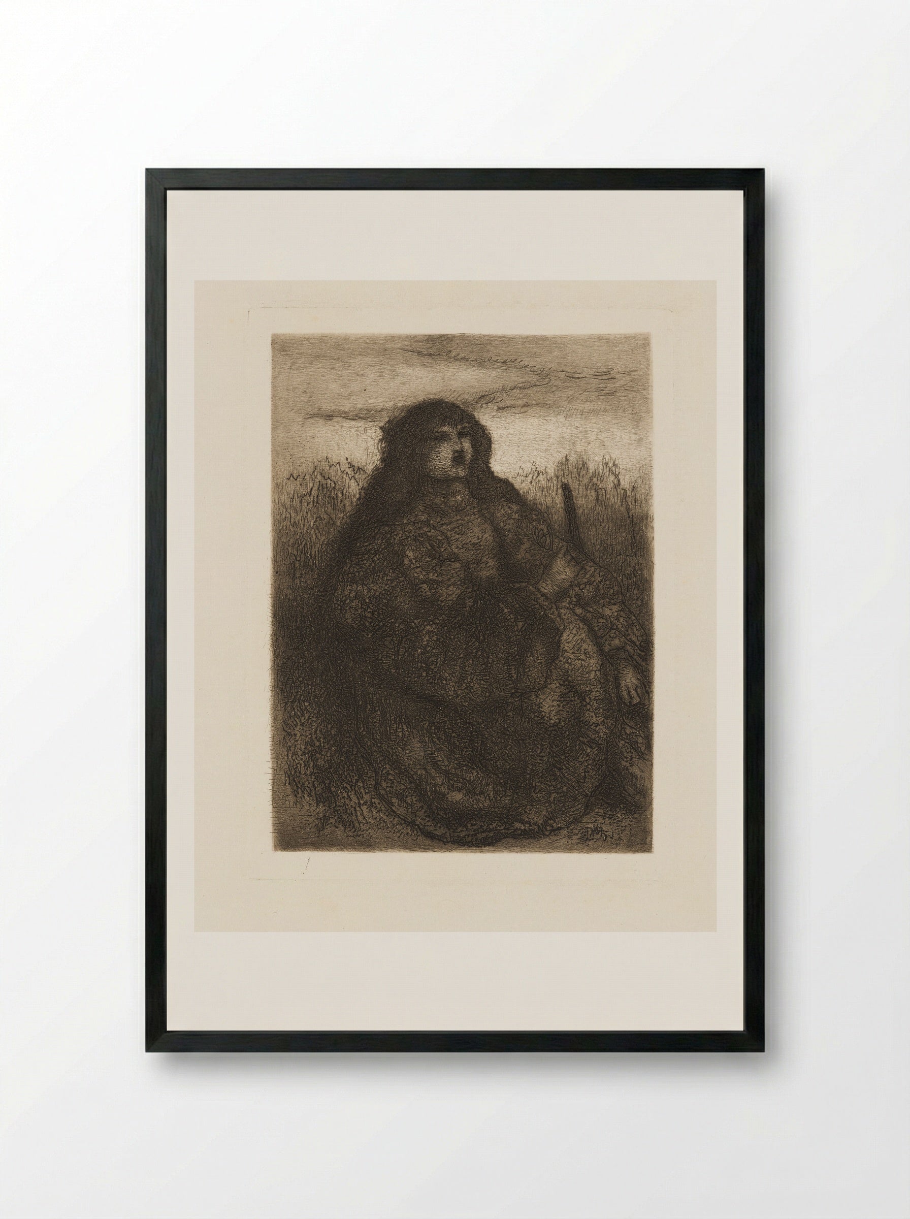 Girl with Distaff - Matthijs Maris - Framed Print Black