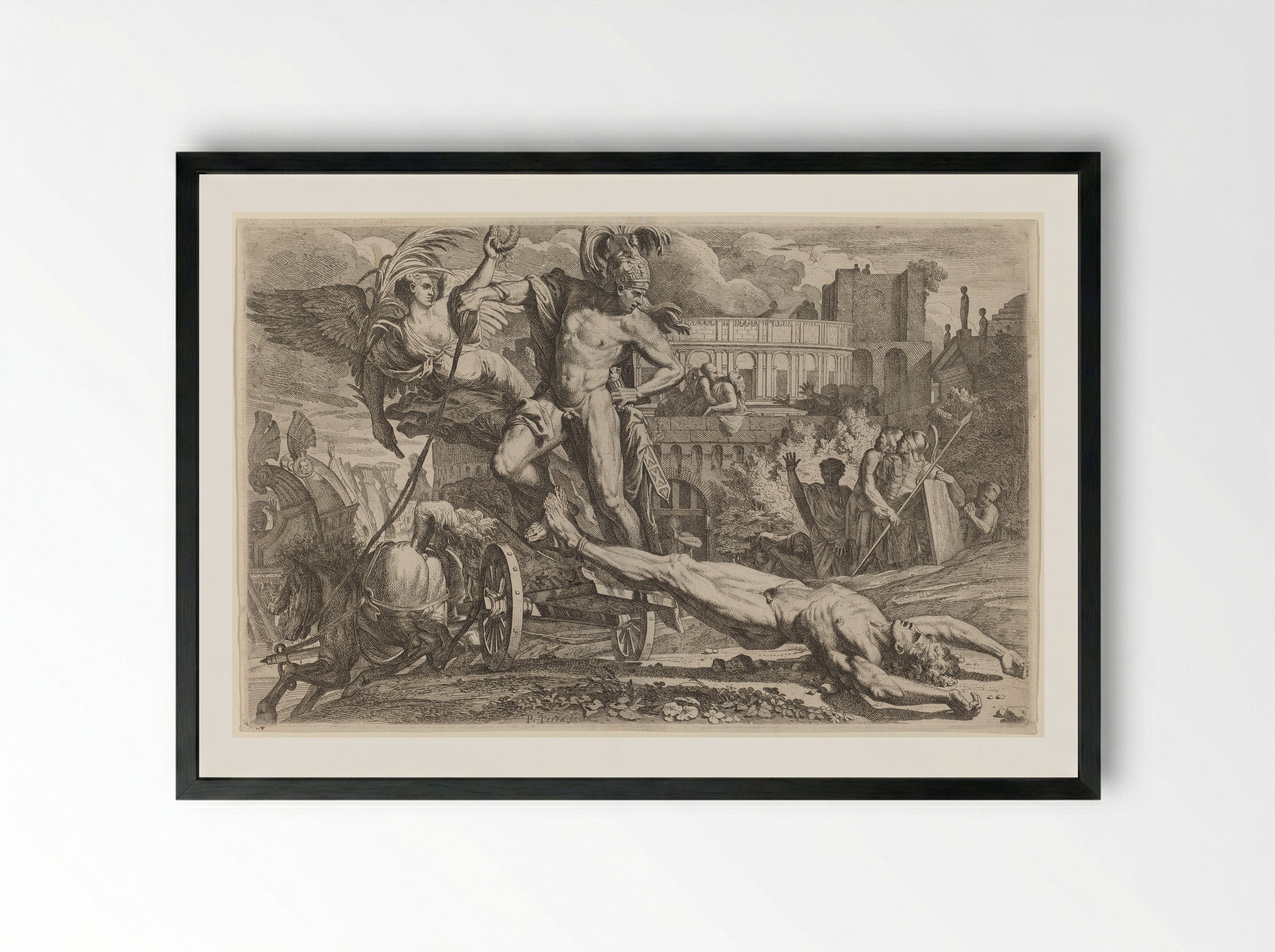 Achilles Dragging the Body of Hector - Pietro Testa - Framed Print Black