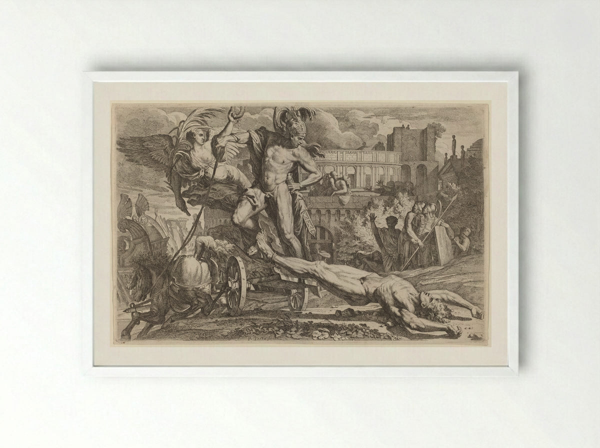 Achilles Dragging the Body of Hector - Pietro Testa - Framed Print White