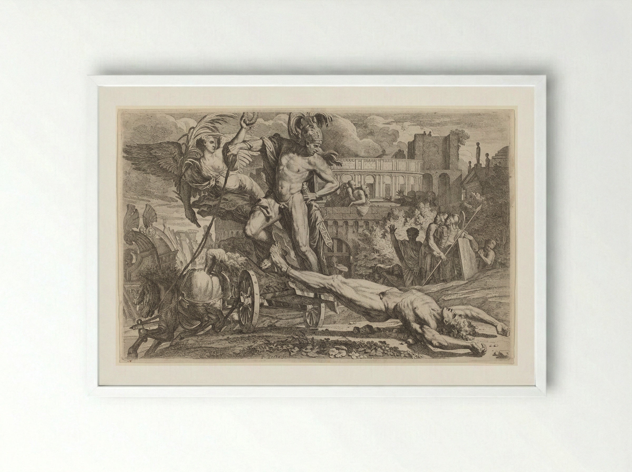 Achilles Dragging the Body of Hector - Pietro Testa - Framed Print White