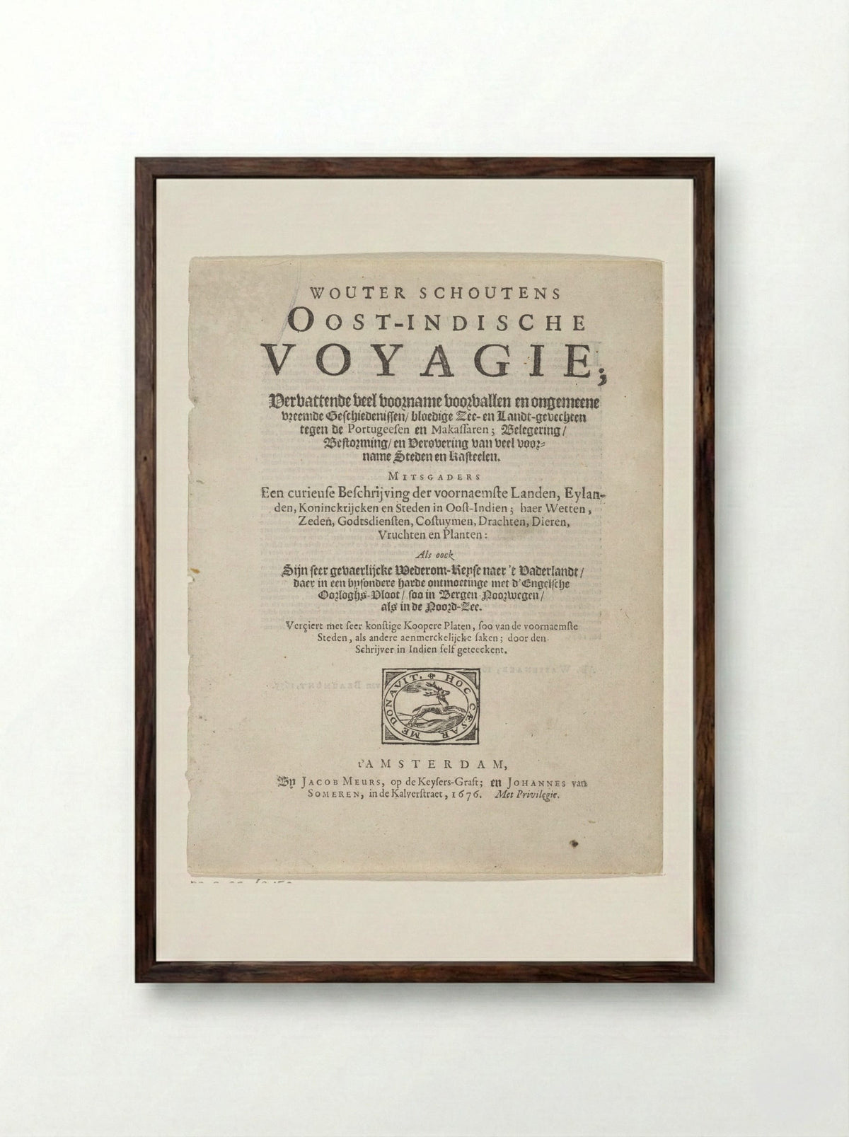 Title Page of Oost-Indische Voyagie - Wouter Schouten - Framed Print Dark Wood