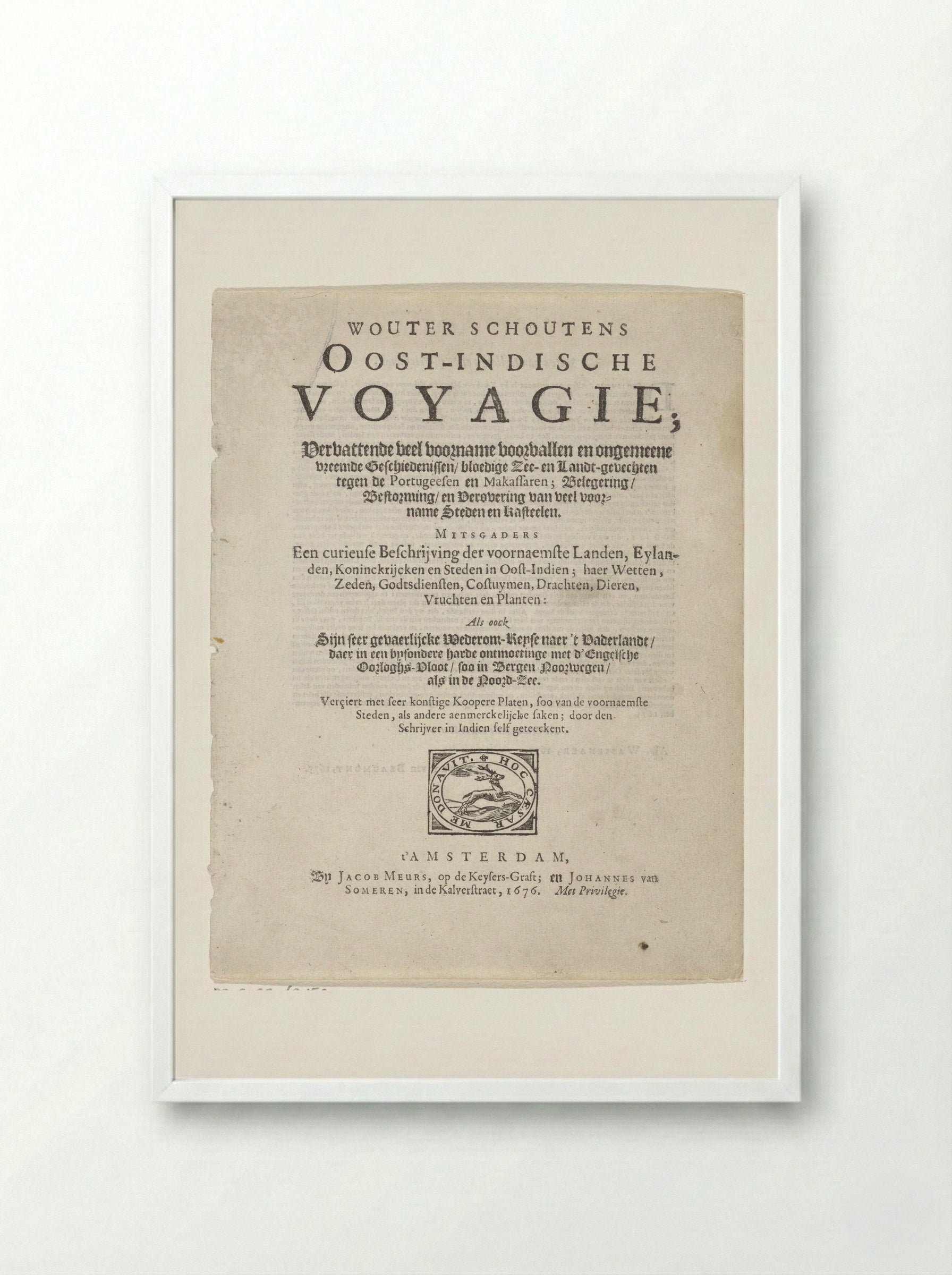 Title Page of Oost-Indische Voyagie - Wouter Schouten - Framed Print White
