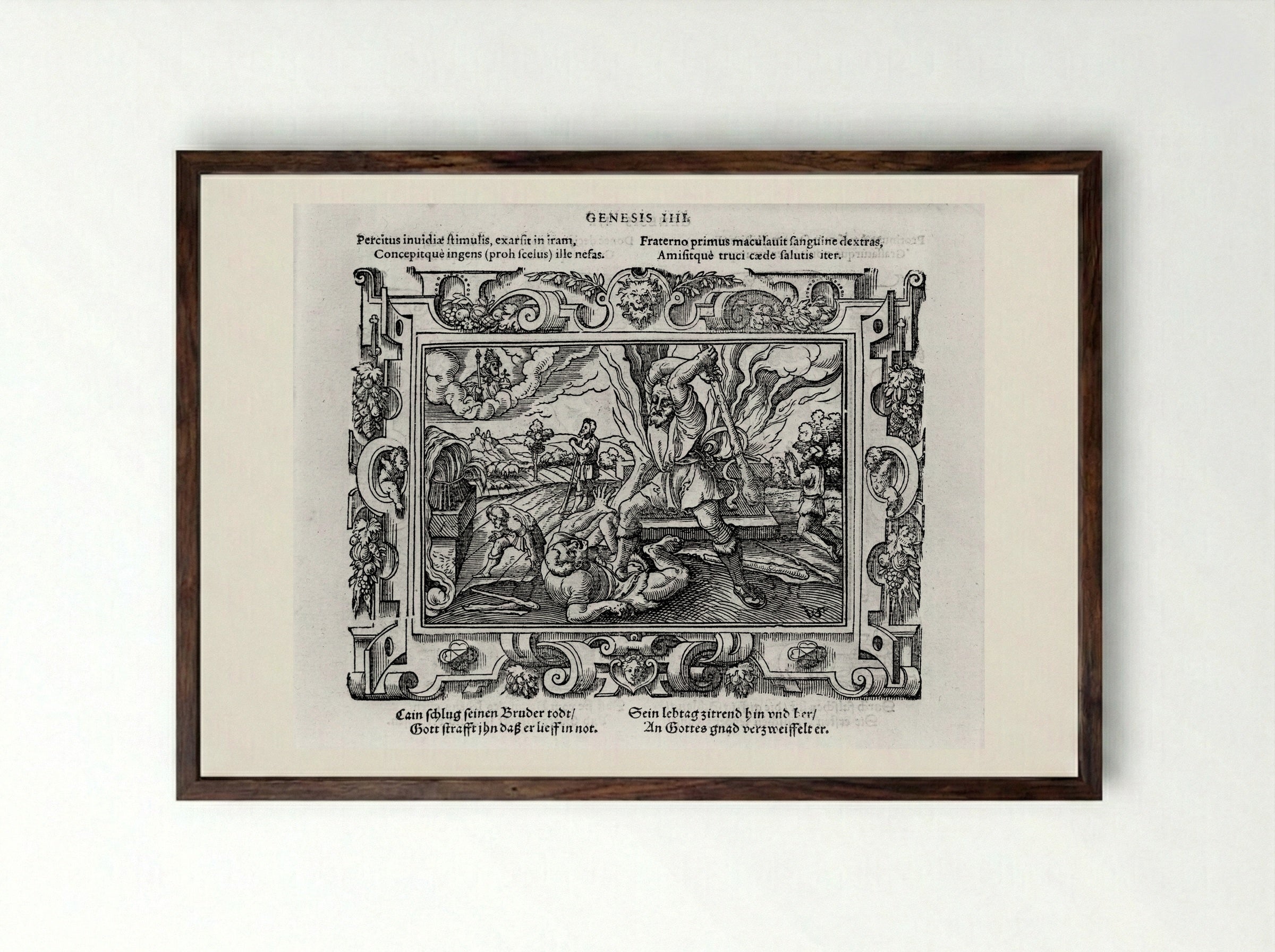 Cain Slaying Abel - Virgil Solis - Framed Print Dark Wood
