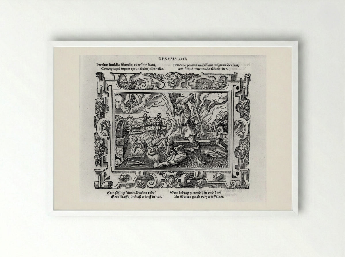 Cain Slaying Abel - Virgil Solis - Framed Print White