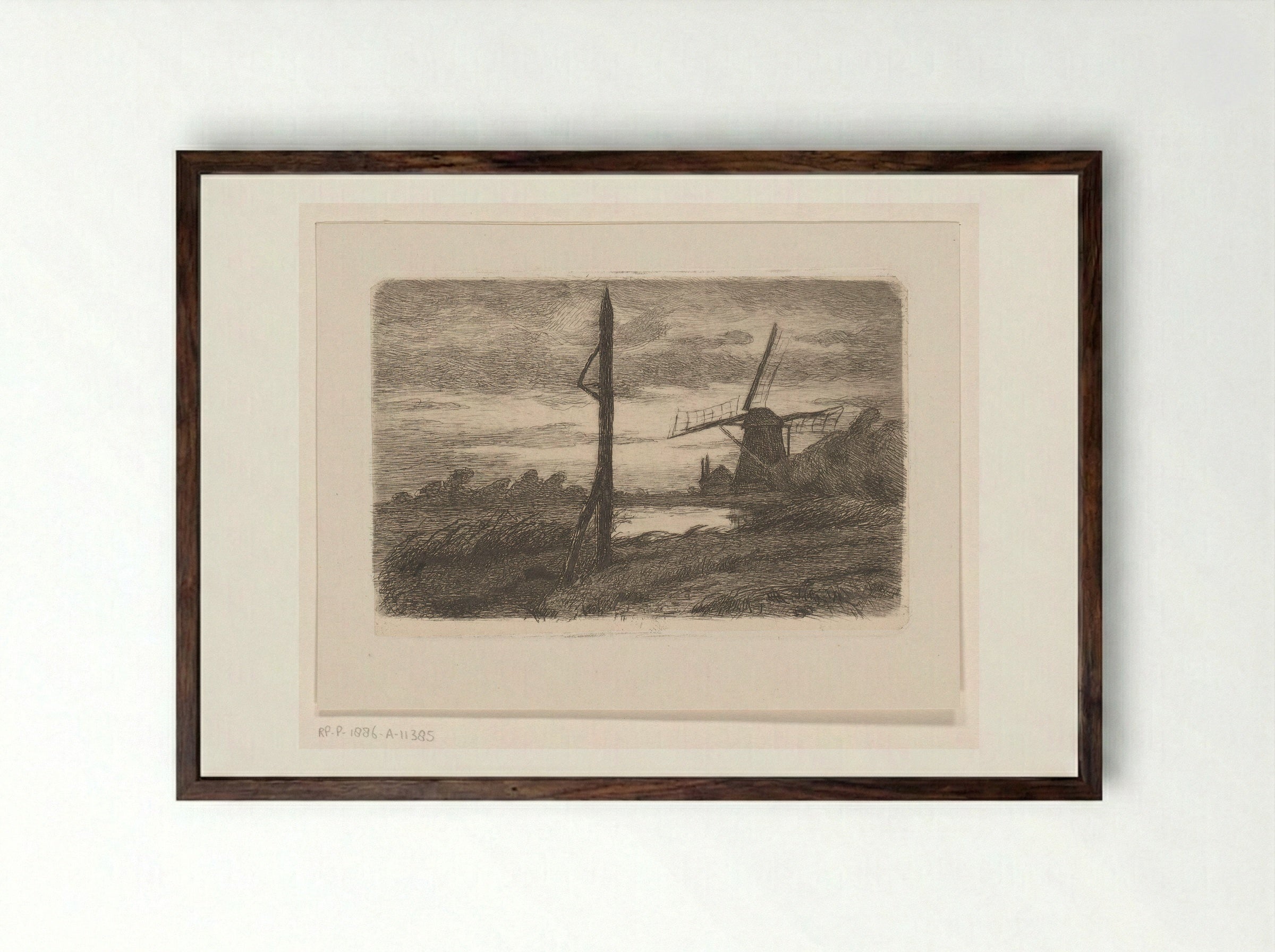 Riviergezicht met molen - Wilhelmus Johannes Steenhoff - Framed Print Dark Wood