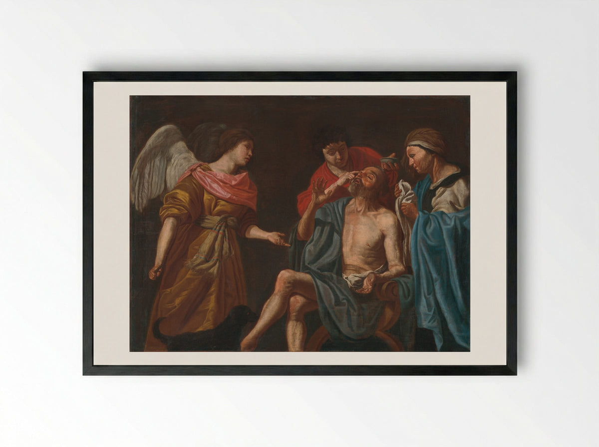 The Healing of Tobit - Matthias Stom - Framed Print Black