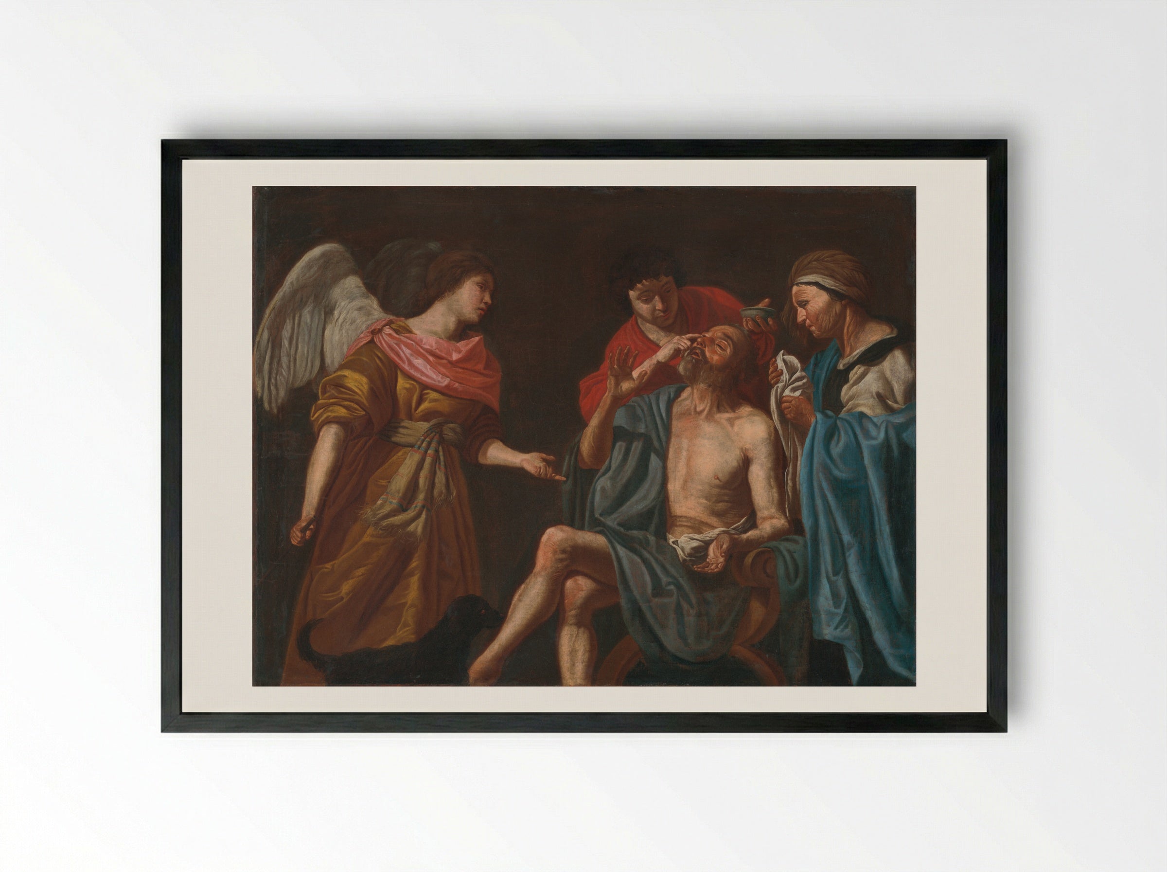 The Healing of Tobit - Matthias Stom - Framed Print Black
