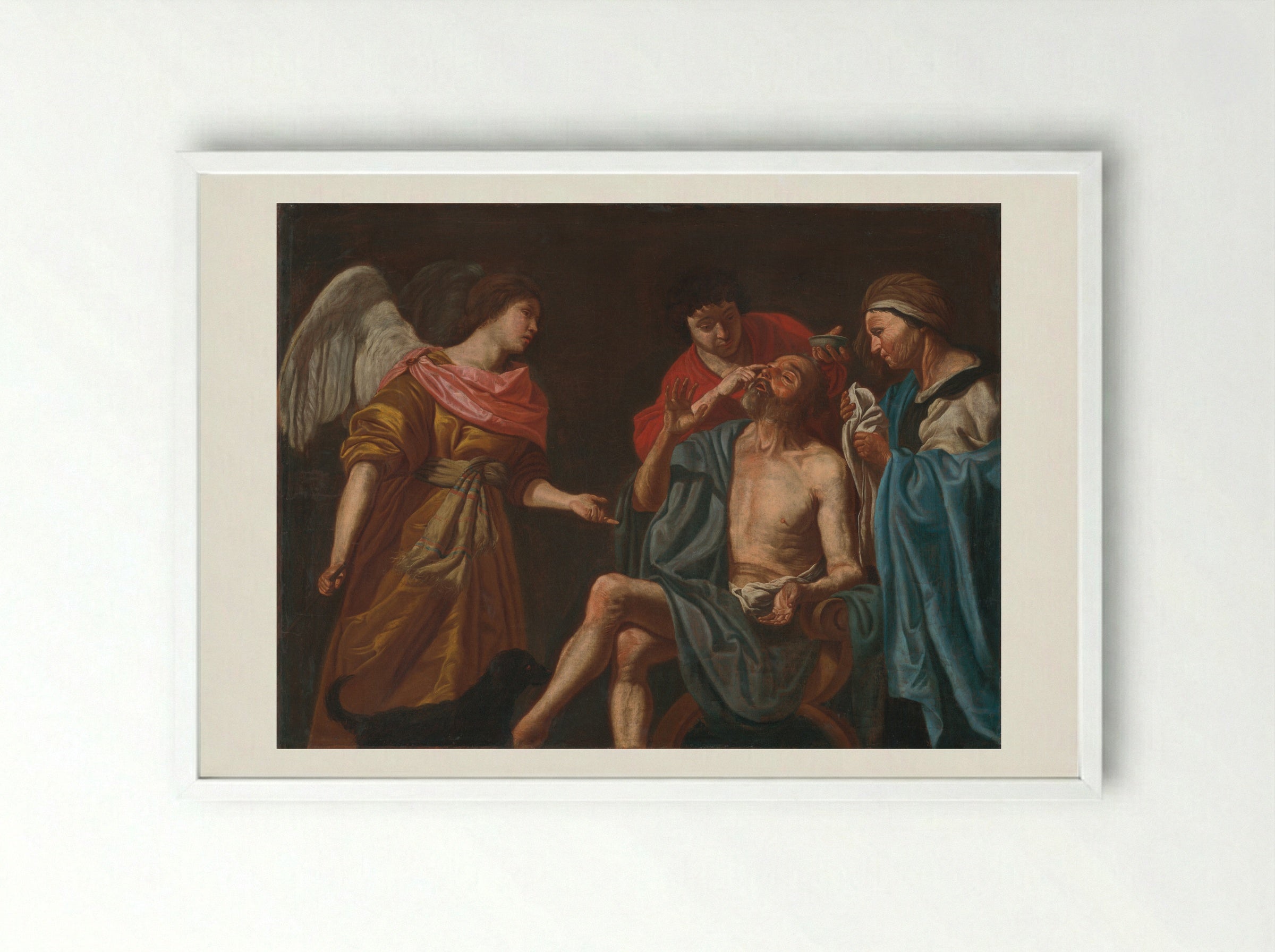 The Healing of Tobit - Matthias Stom - Framed Print White