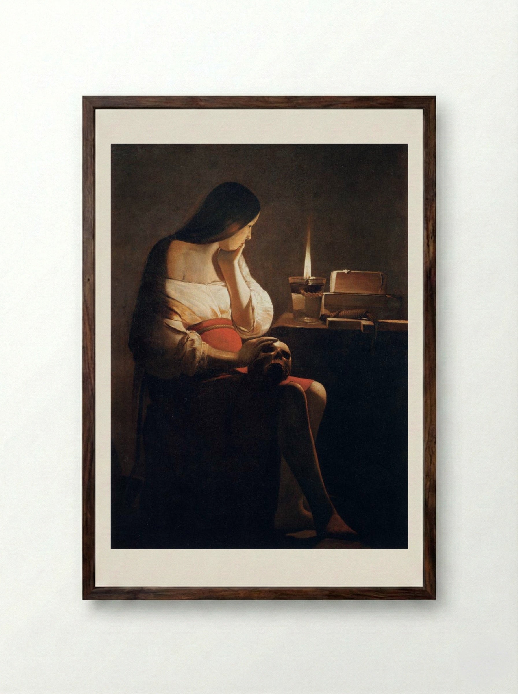 Mary Magdalene with the Night Light - Georges de la Tour - Framed Print Dark Wood