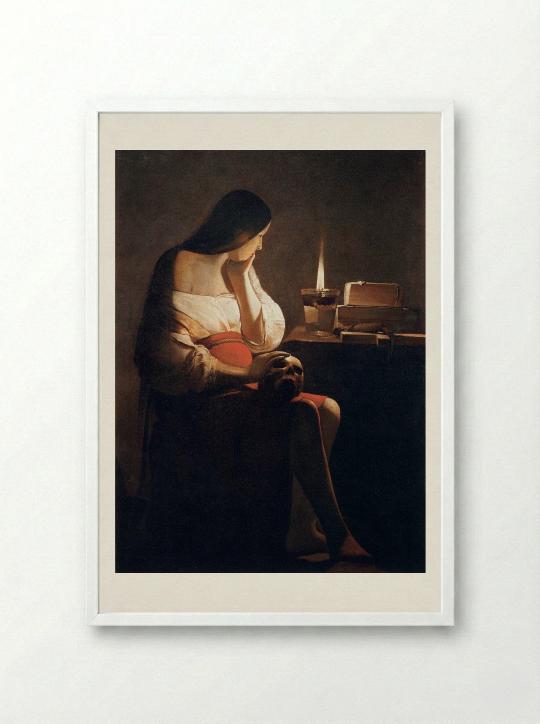 Mary Magdalene with the Night Light - Georges de la Tour - Framed Print White