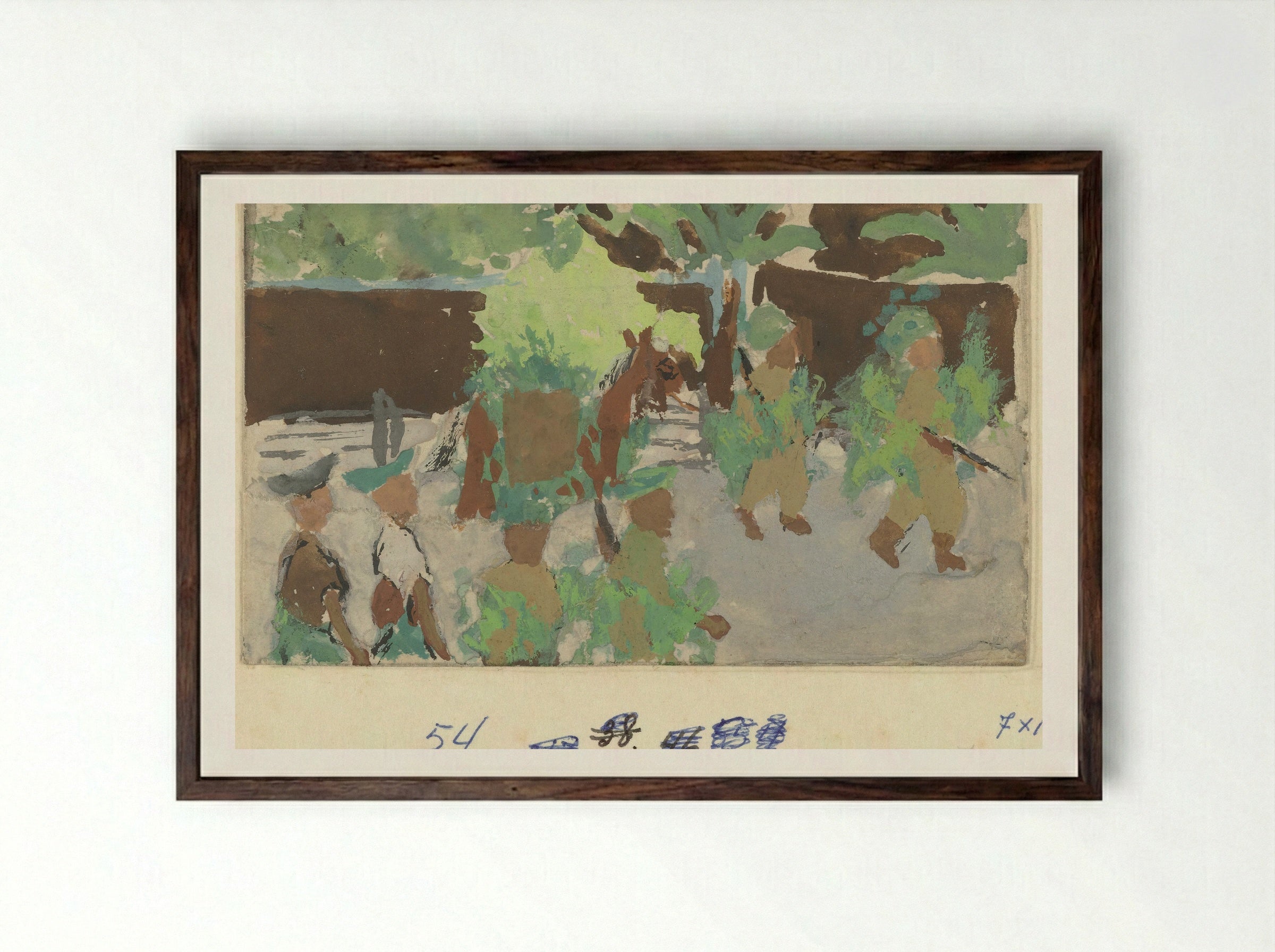 Republikeinse troepen keren terug om meer munitie te halen - Mohammad Toha Adimidjojo - Framed Print Dark Wood