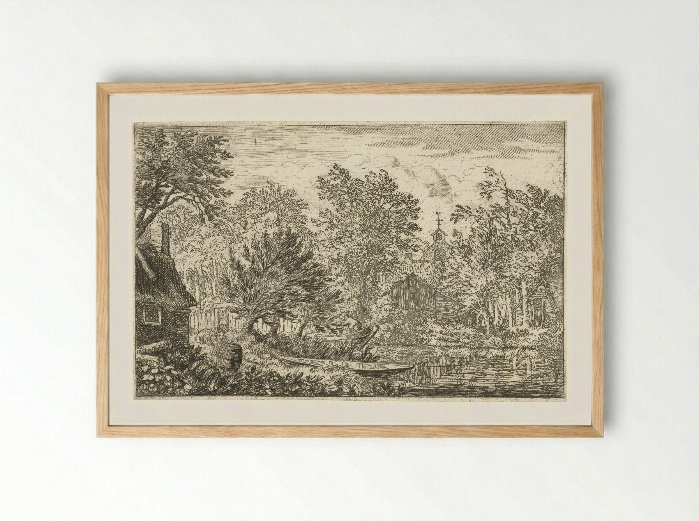 Village View with Rowing Boat - Allaert van Everdingen - Framed Print Wood