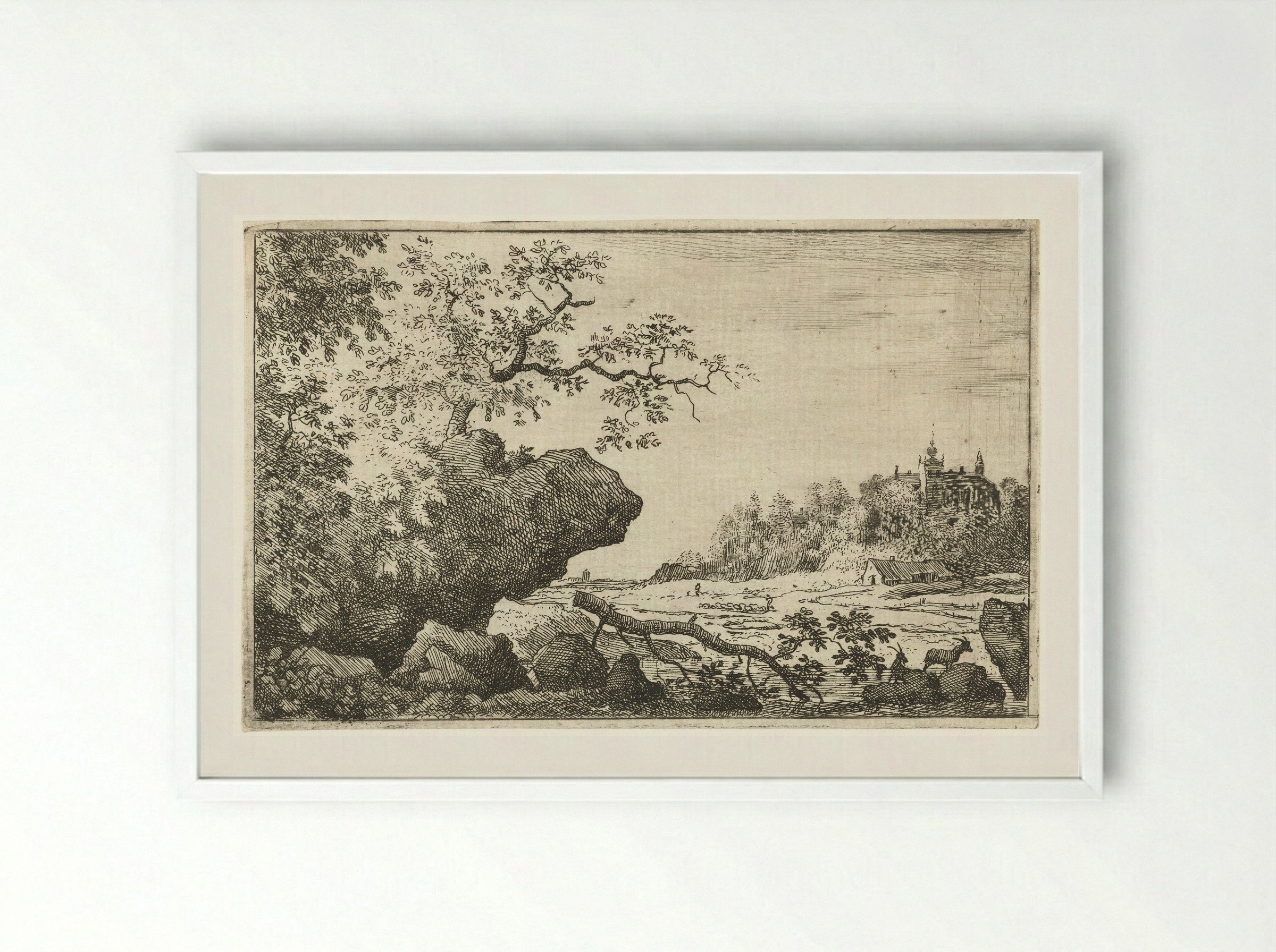 Landschap met afgevallen boomtak - Allaert van Everdingen - Framed Print White