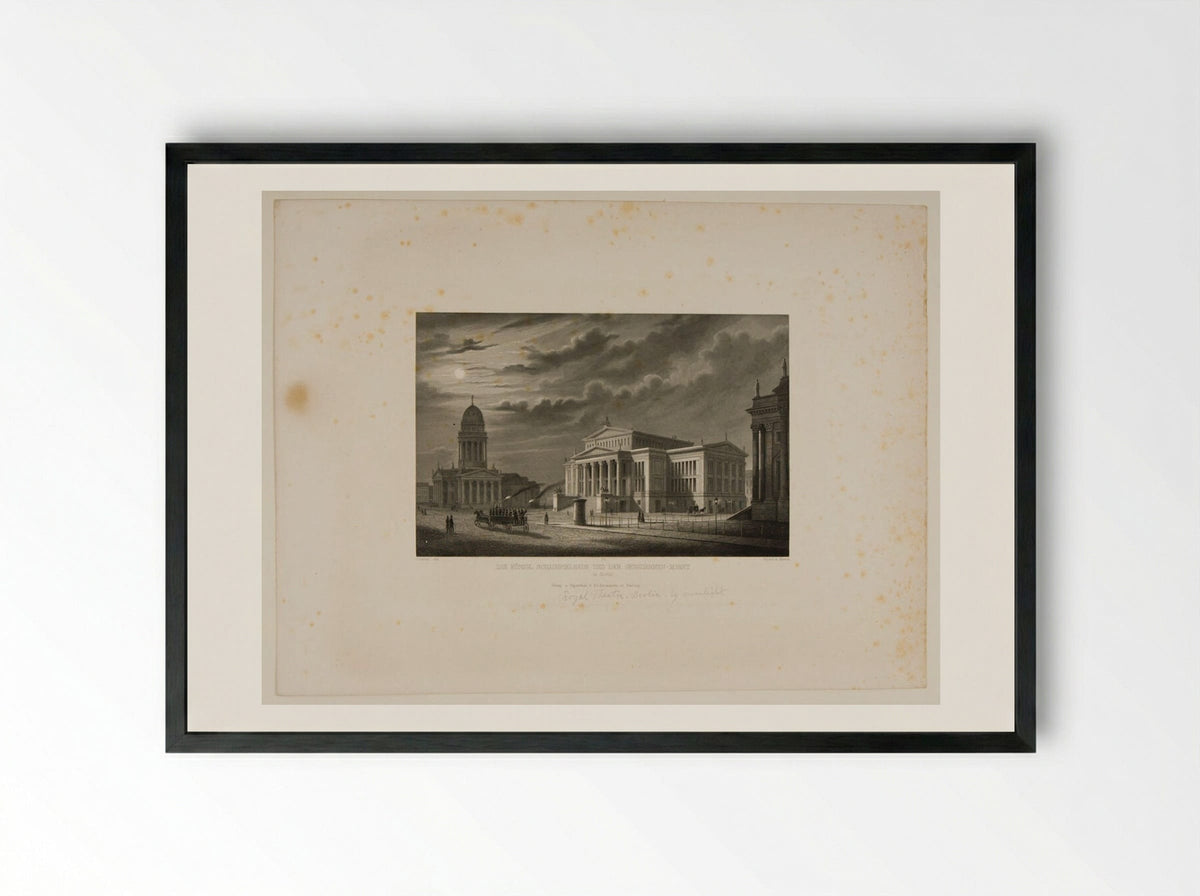 The Royal Theater and the Gensdarmes Market, Berlin - Johann Gabriel Friedrich Poppel - Framed Print Black