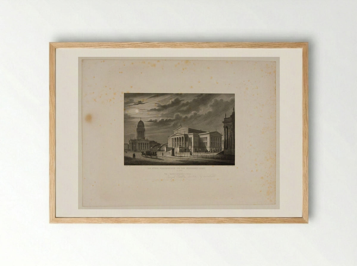 The Royal Theater and the Gensdarmes Market, Berlin - Johann Gabriel Friedrich Poppel - Framed Print Wood