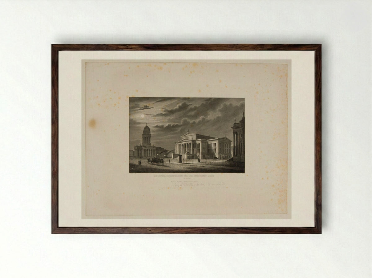 The Royal Theater and the Gensdarmes Market, Berlin - Johann Gabriel Friedrich Poppel - Framed Print Dark Wood