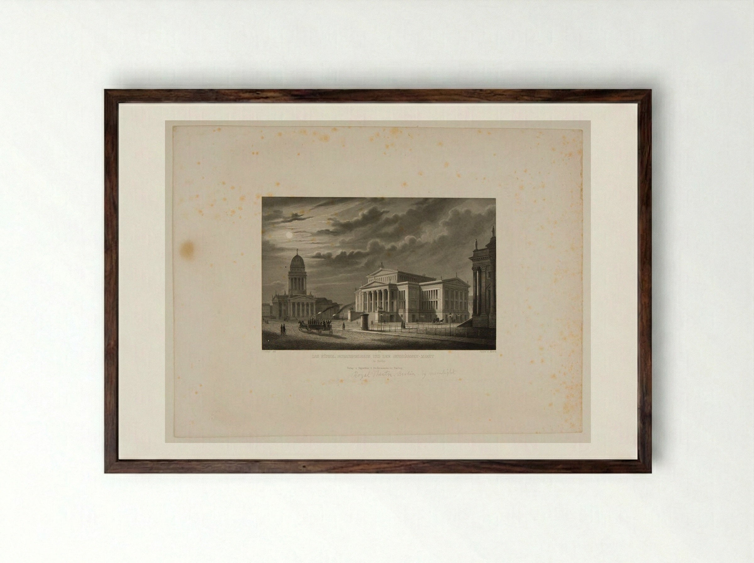 The Royal Theater and the Gensdarmes Market, Berlin - Johann Gabriel Friedrich Poppel - Framed Print Dark Wood