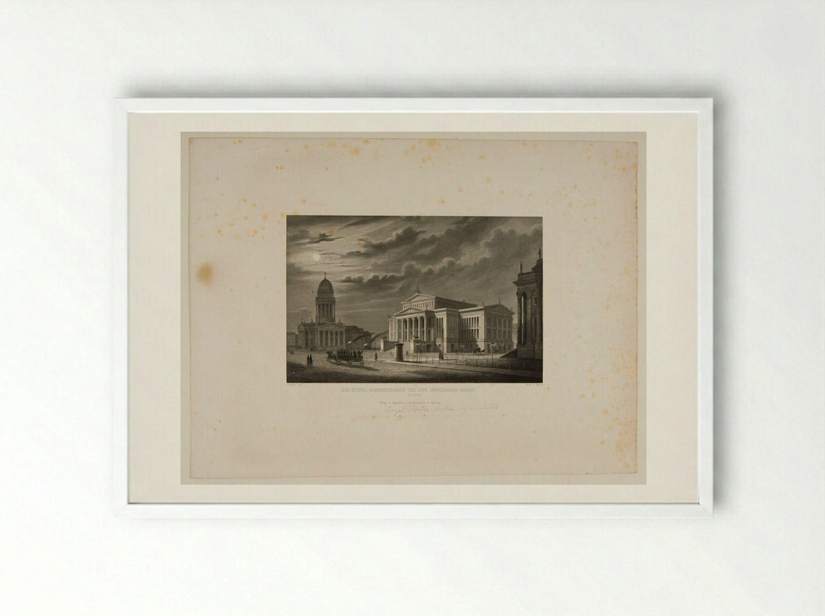 The Royal Theater and the Gensdarmes Market, Berlin - Johann Gabriel Friedrich Poppel - Framed Print White