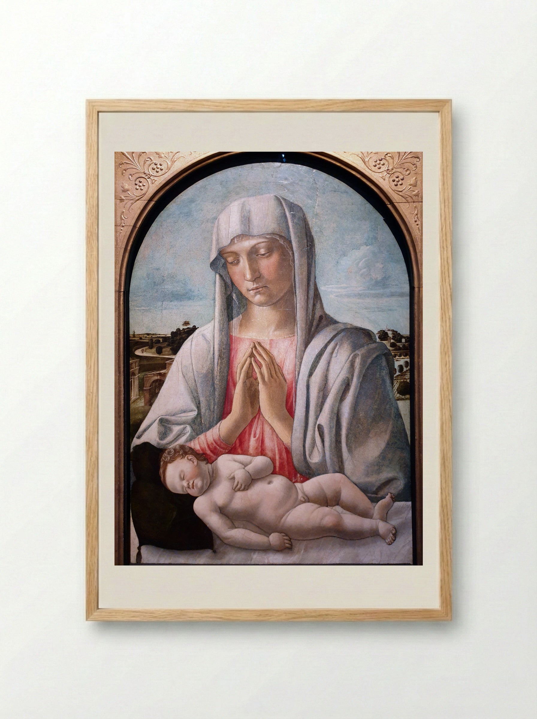 Madonna Adoring the Sleeping Child - Giovanni Bellini - Framed Print Wood
