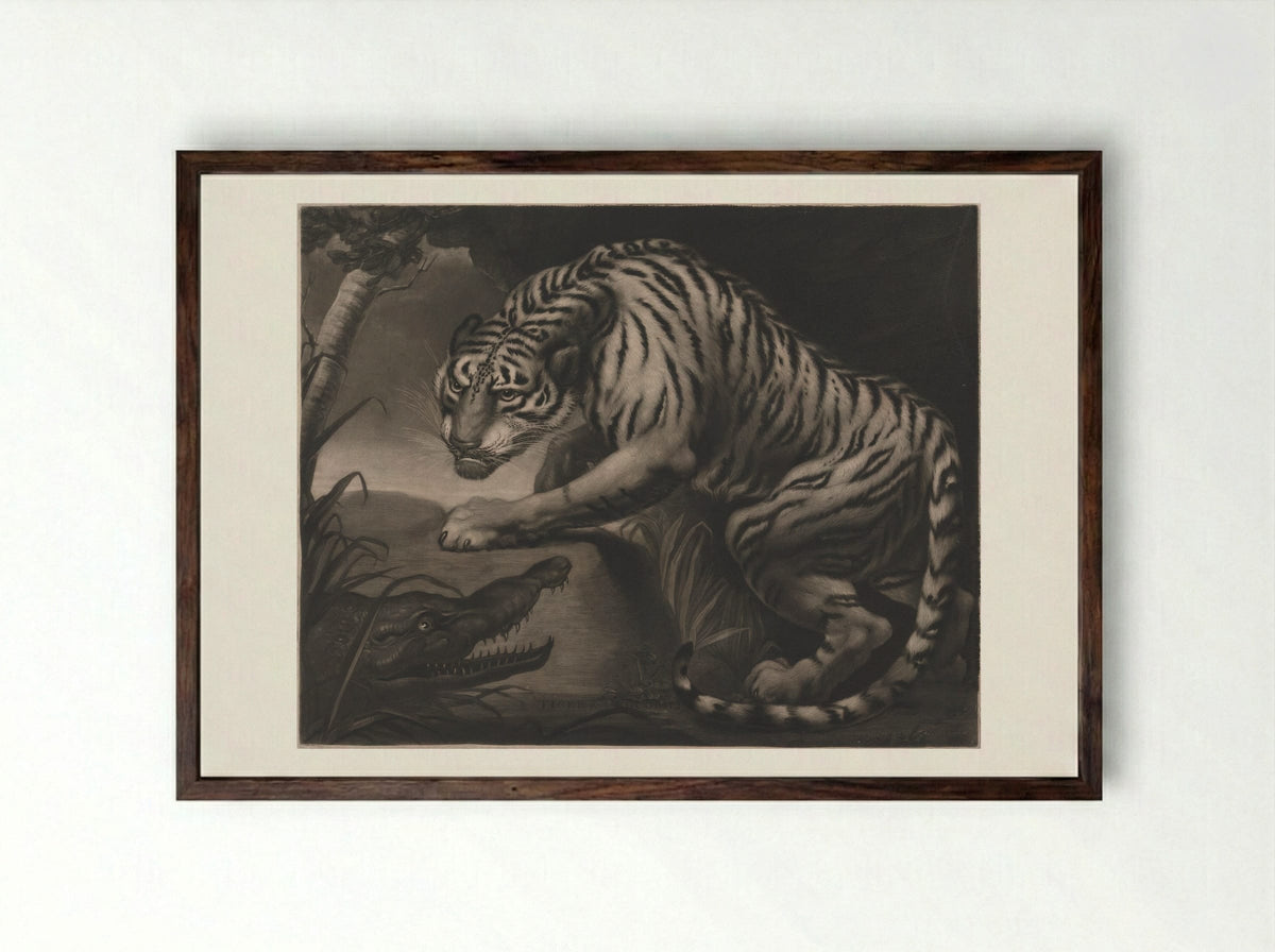 Tiger & Crocodile - Charles Turner - Framed Print Dark Wood