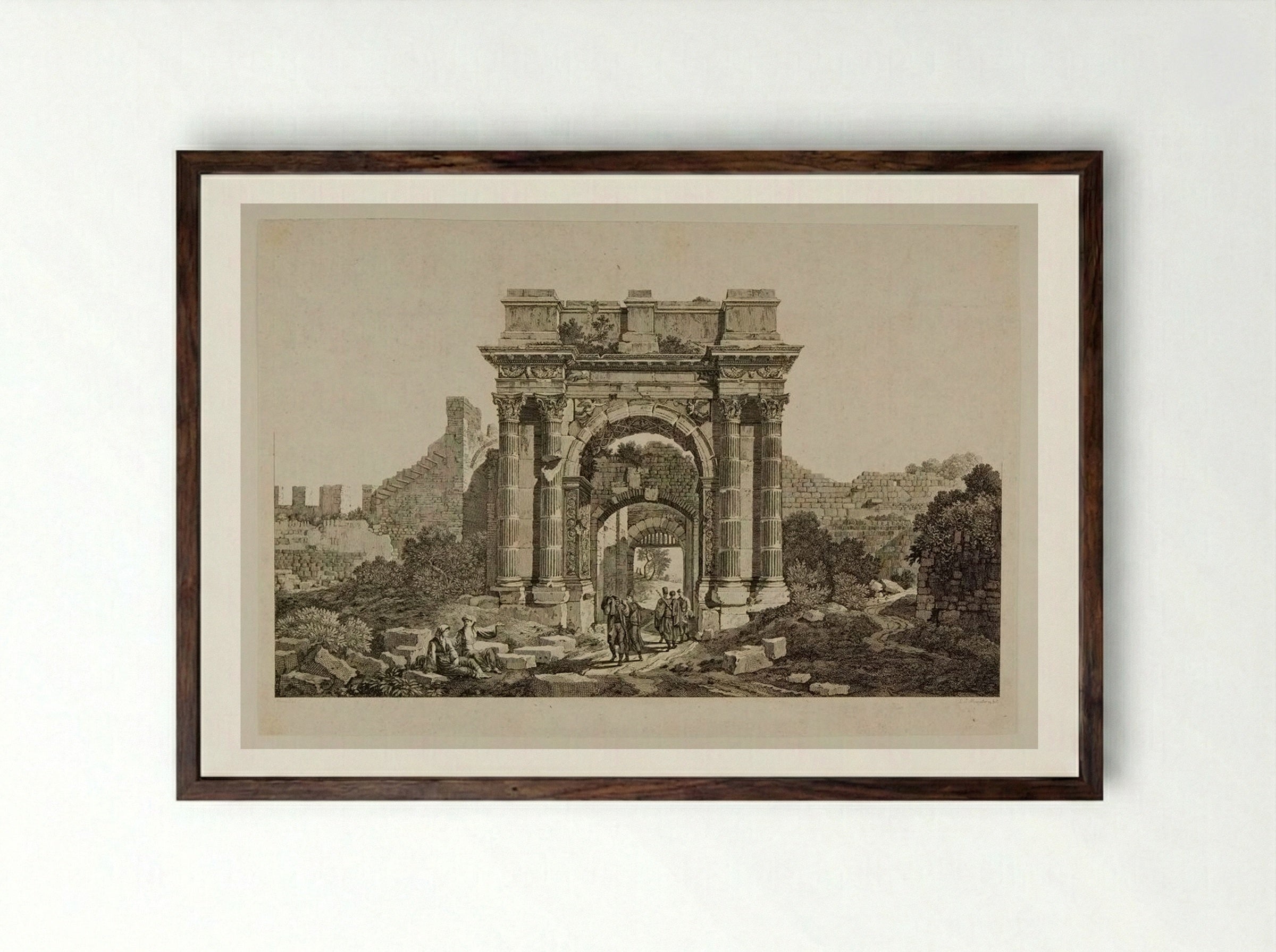 Ruins of a Roman Arch - Louis Joseph Masquelier - Framed Print Dark Wood