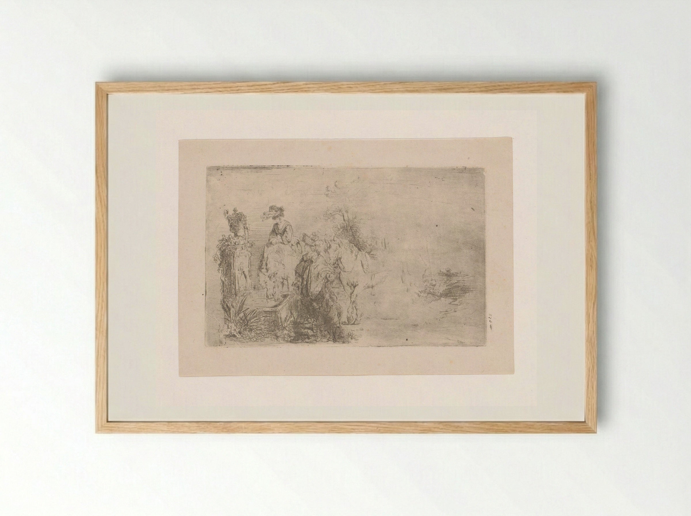 Gesprek bij een drinkbak - Adrien Joseph Verhoeven-Ball - Framed Print Wood