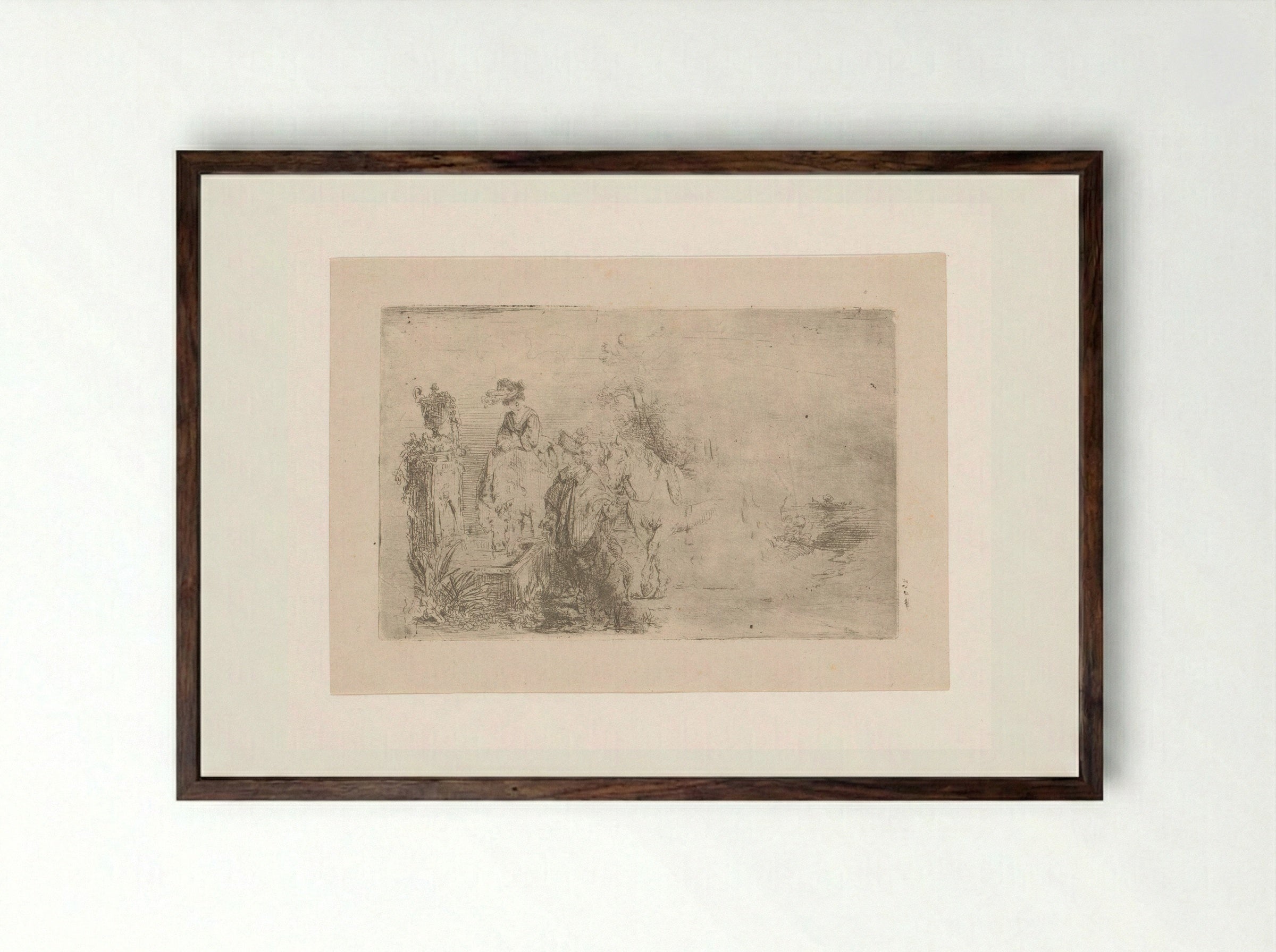 Gesprek bij een drinkbak - Adrien Joseph Verhoeven-Ball - Framed Print Dark Wood