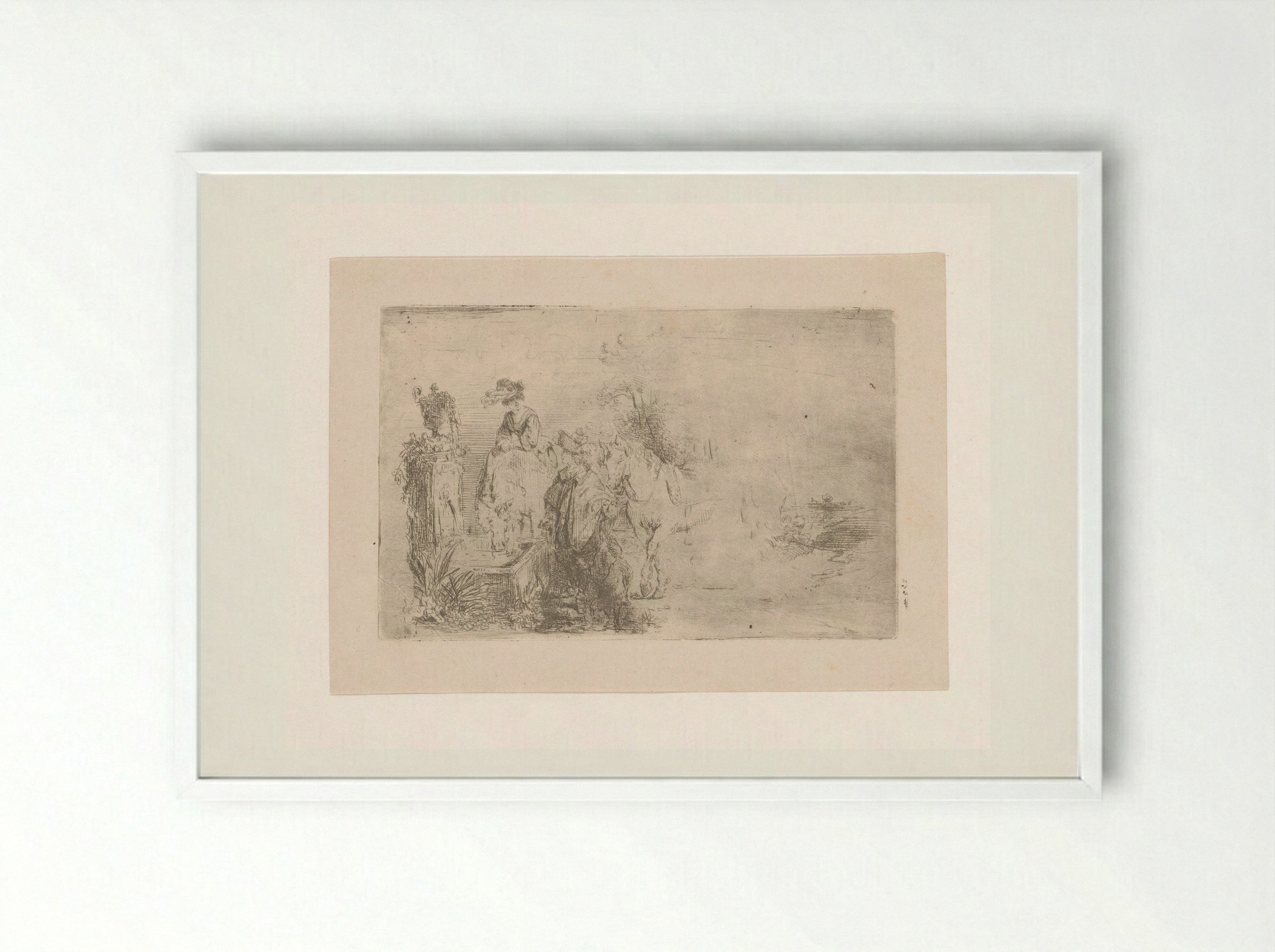 Gesprek bij een drinkbak - Adrien Joseph Verhoeven-Ball - Framed Print White