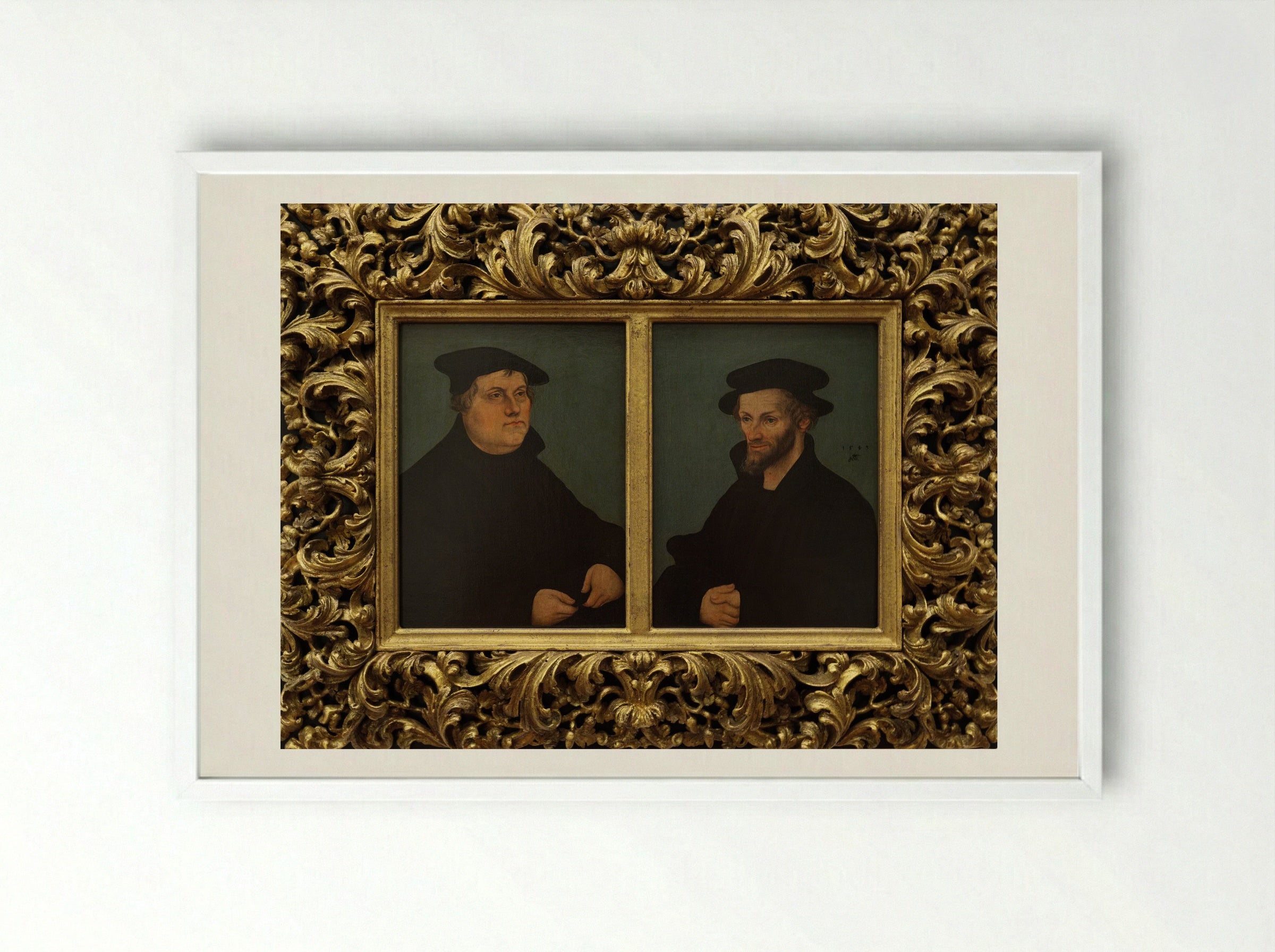 Martin Luther and Philipp Melanchthon - Lucas Cranach the Elder - Framed Print White