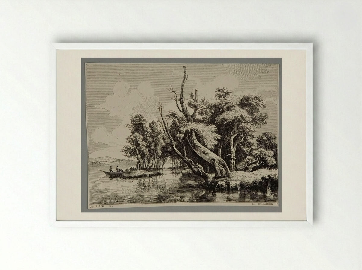 River Scene (After Daubigny) - Louis Dujardin - Framed Print White