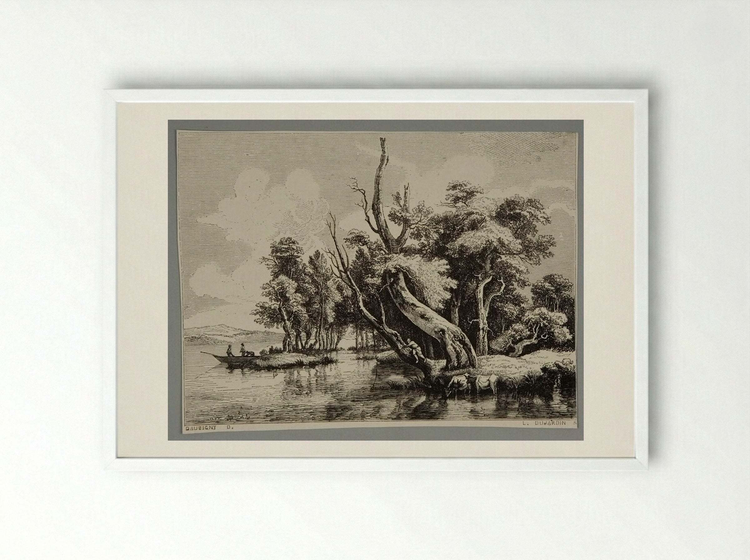 River Scene (After Daubigny) - Louis Dujardin - Framed Print White