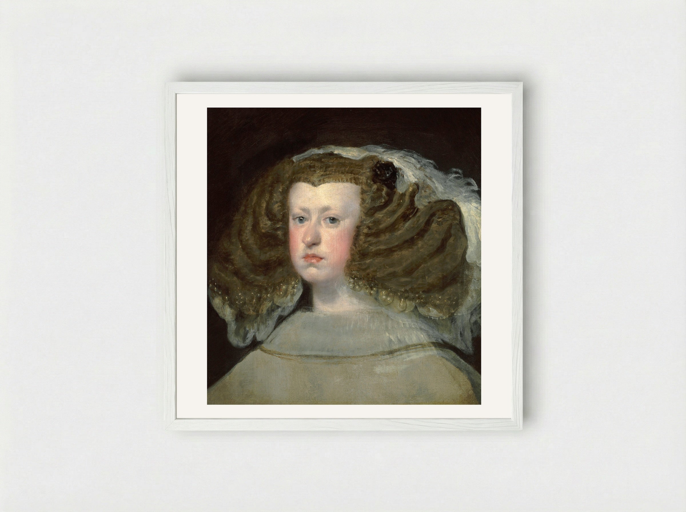 Mariana of Austria, Queen of Spain - Diego Velázquez - Framed Print White