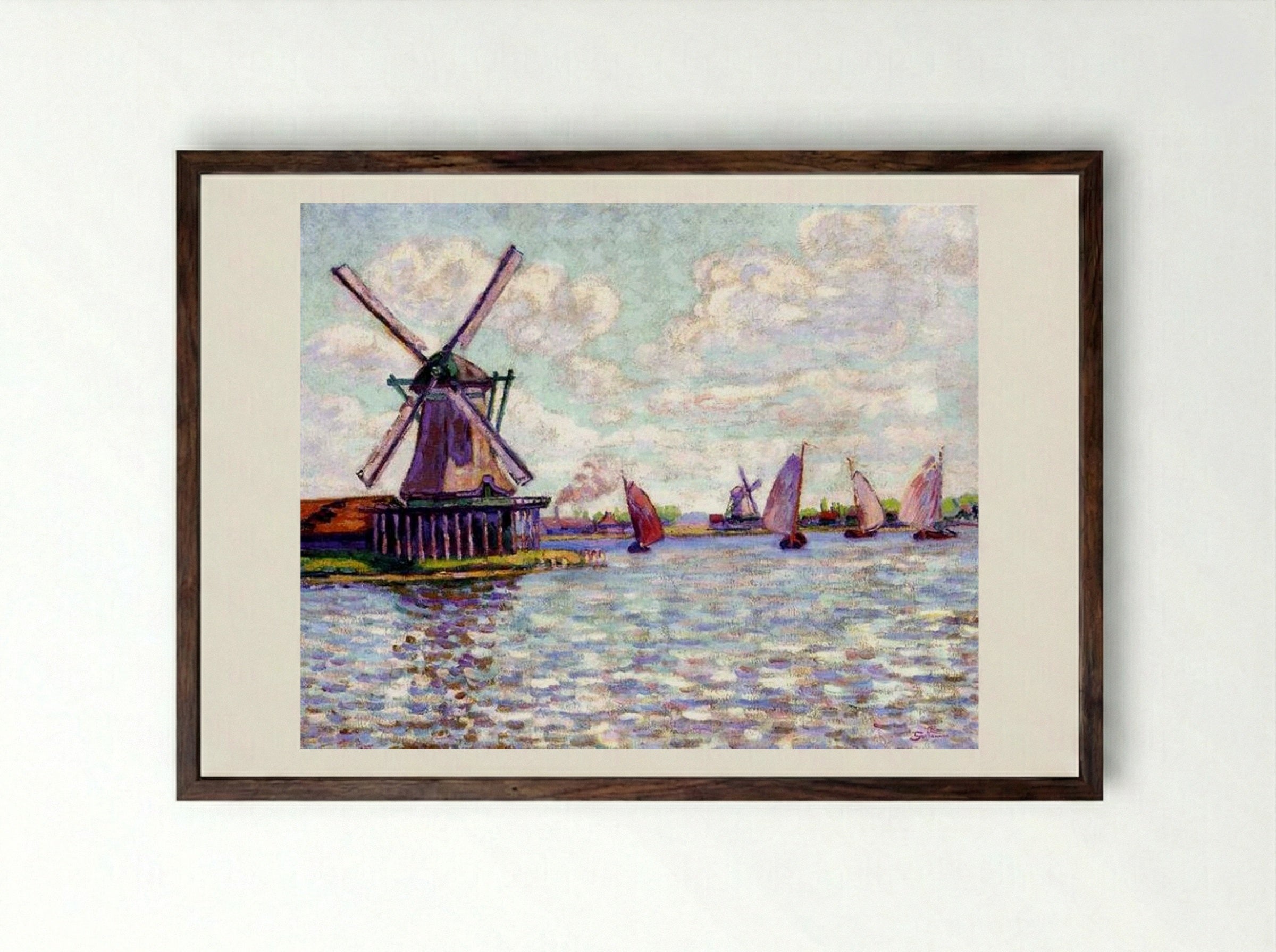 Moulins en Hollande - Armand Guillaumin - Framed Print Dark Wood