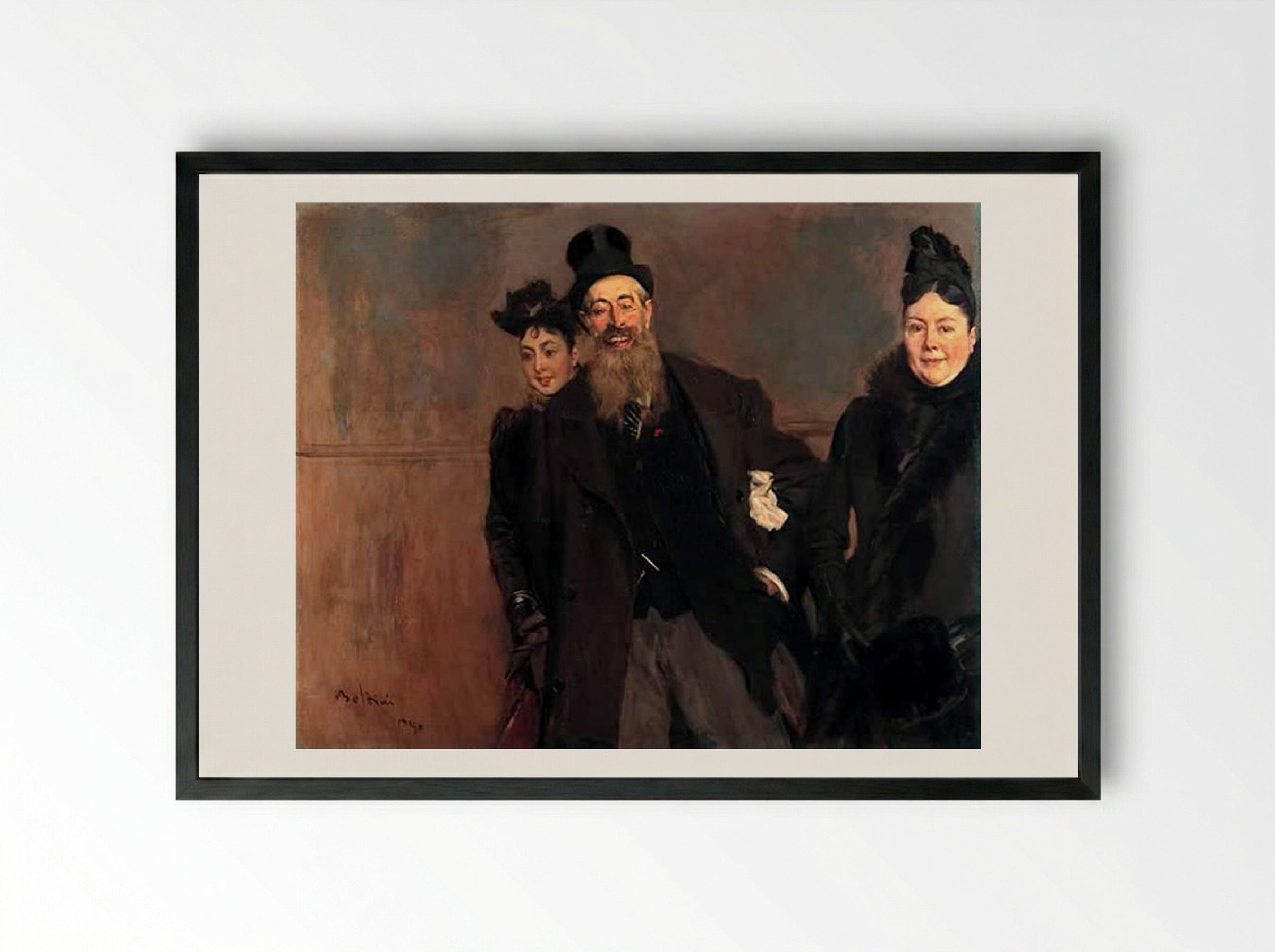 John Lewis Brown with Wife and Daughter - Giovanni Boldini - Framed Print Black