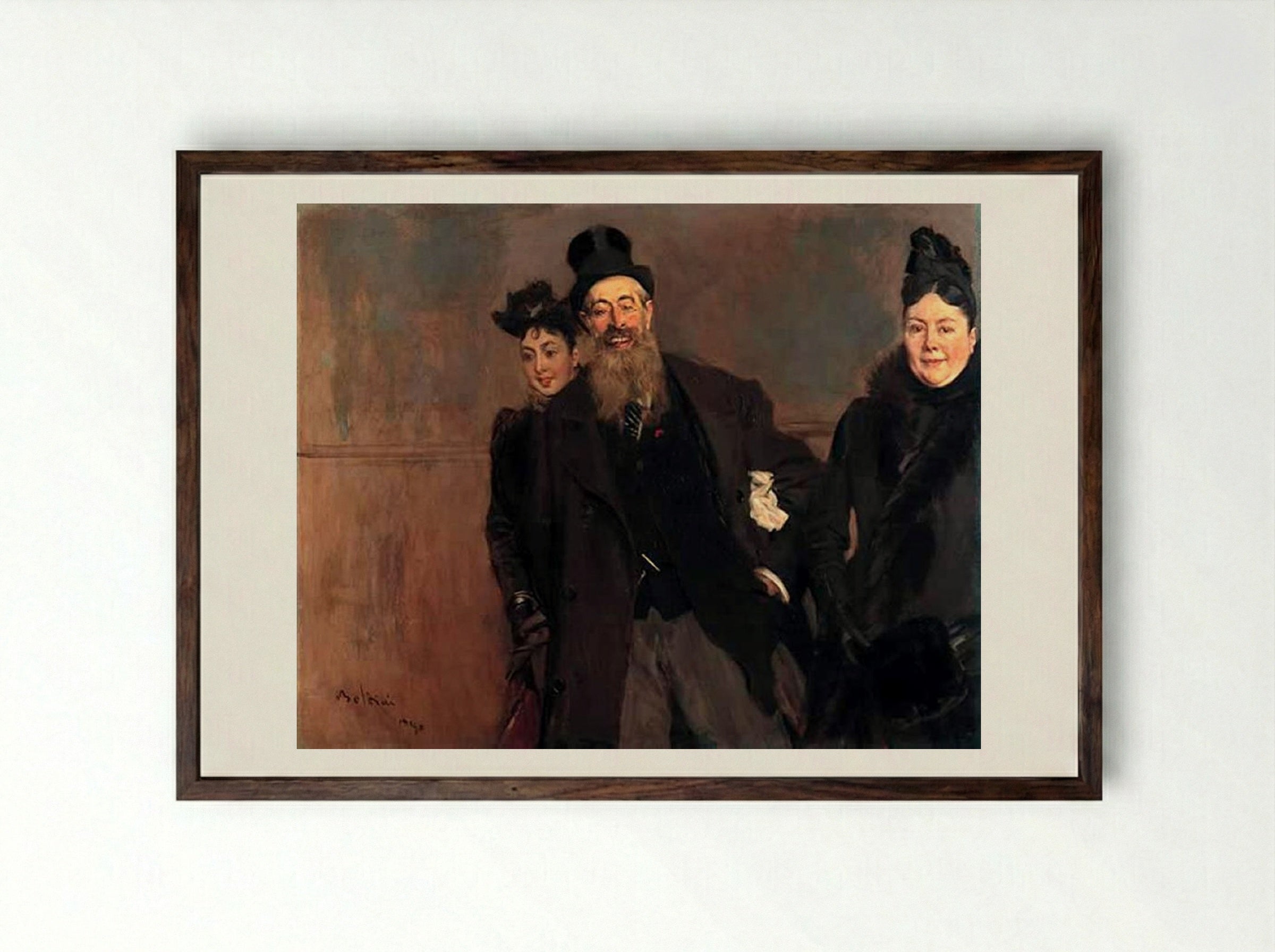 John Lewis Brown with Wife and Daughter - Giovanni Boldini - Framed Print Dark Wood