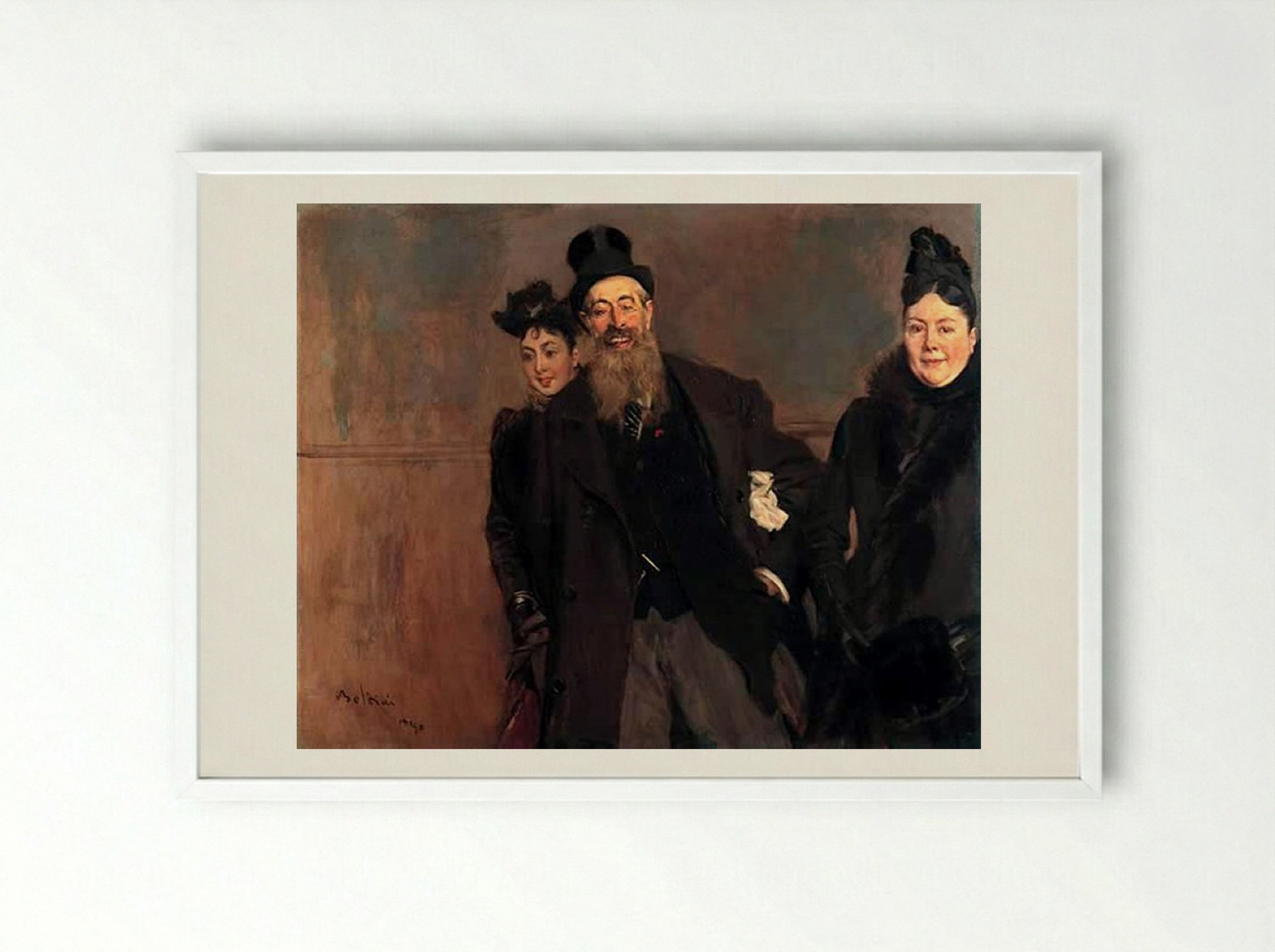 John Lewis Brown with Wife and Daughter - Giovanni Boldini - Framed Print White