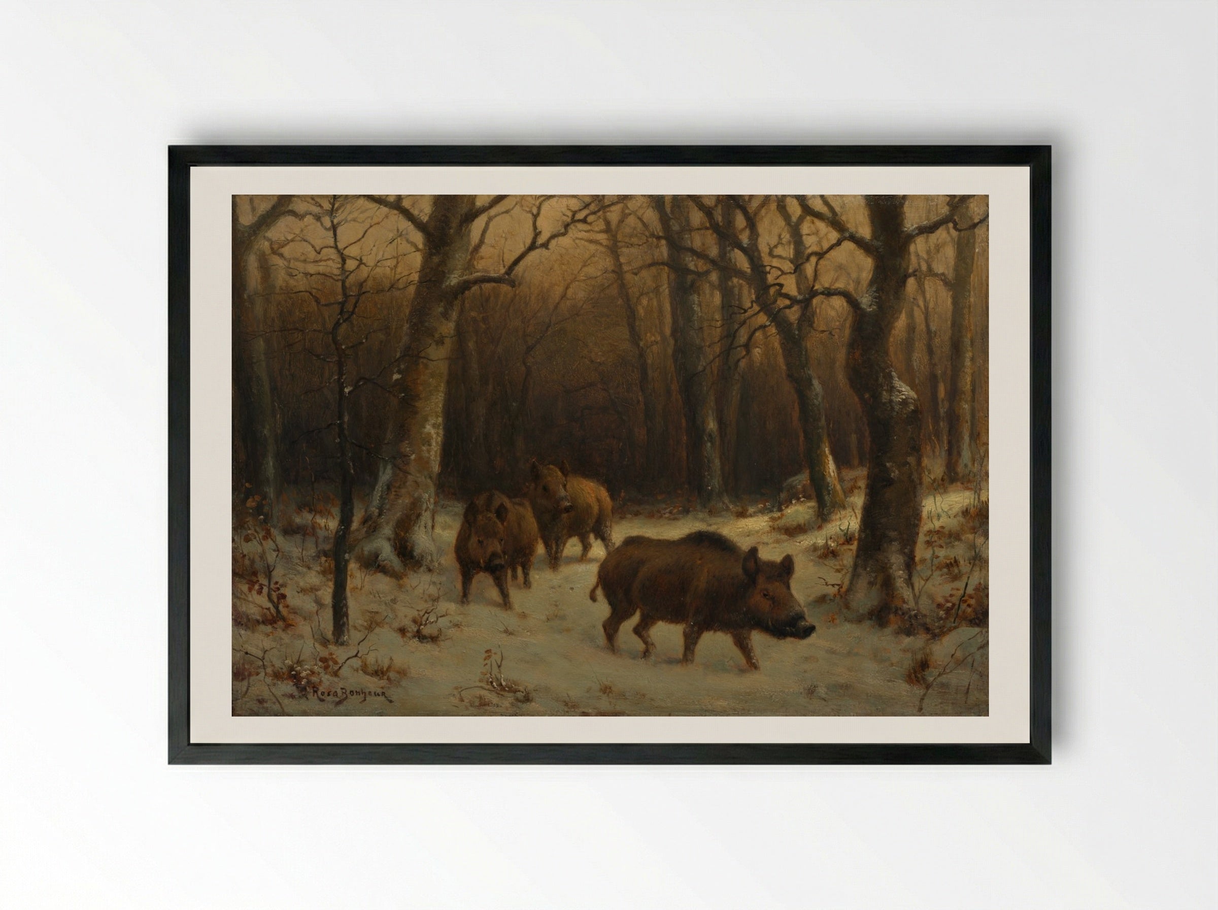 Wild Boars in the Snow - Rosa Bonheur - Framed Print Black