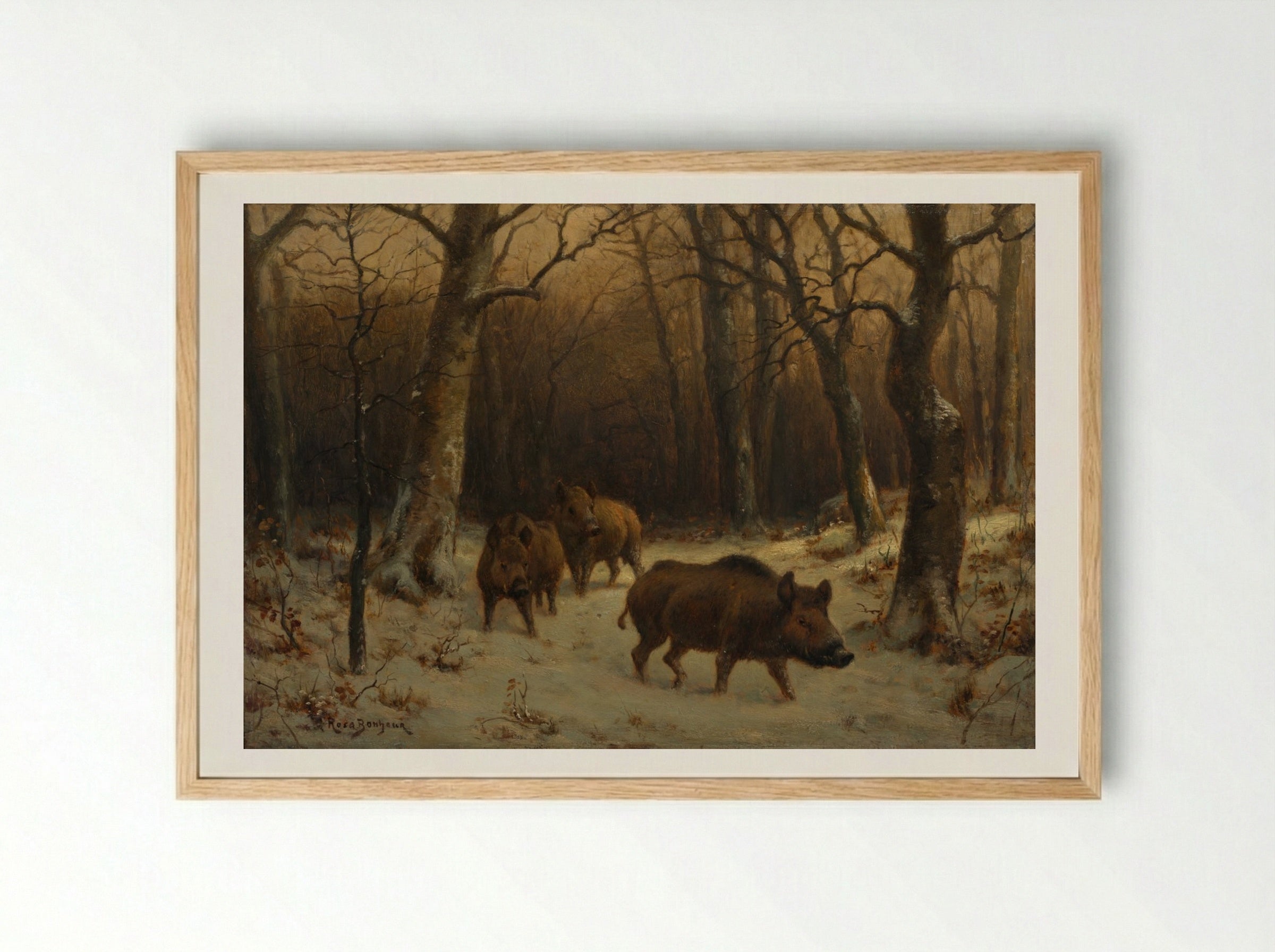 Wild Boars in the Snow - Rosa Bonheur - Framed Print Wood