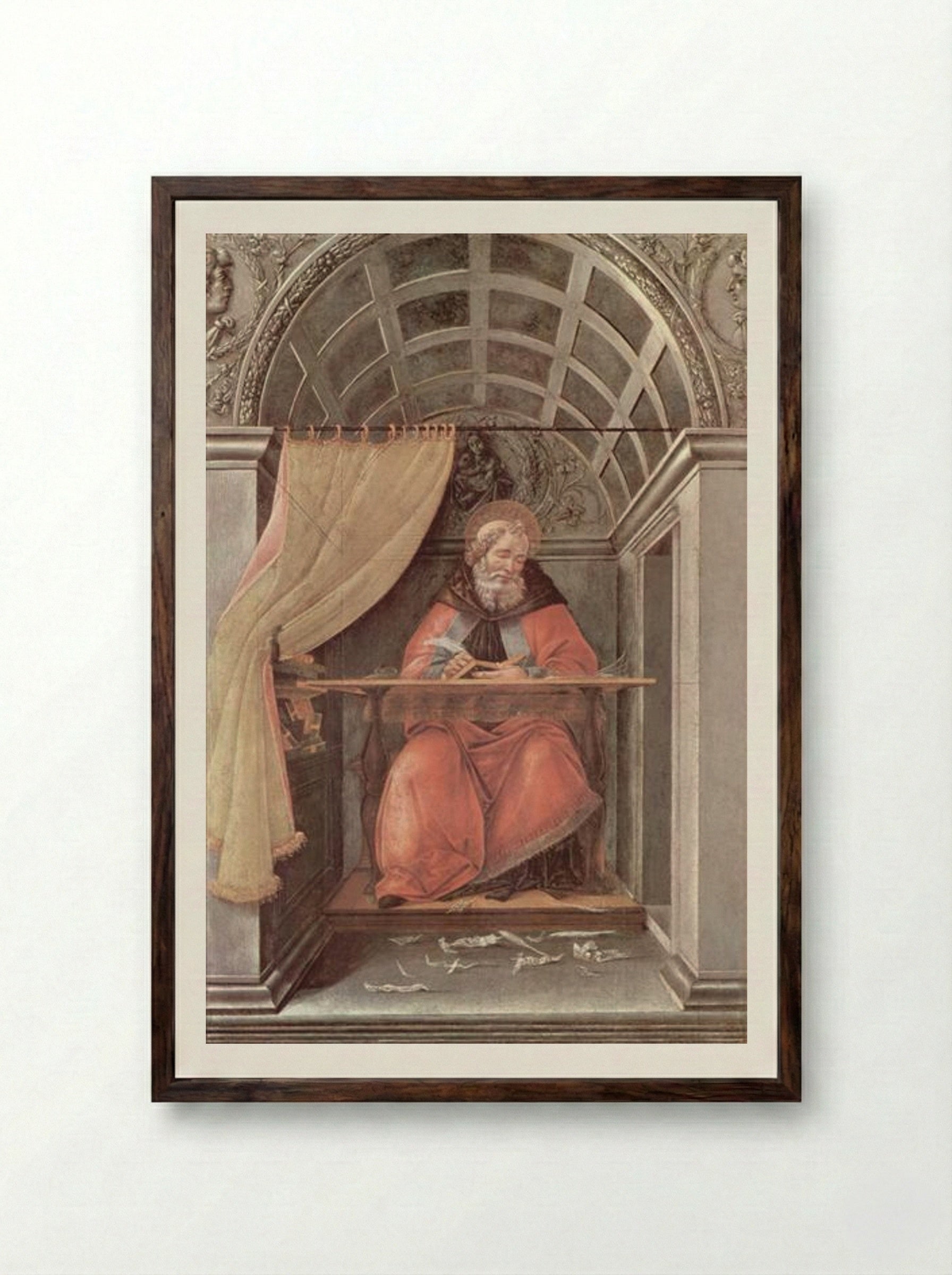 St. Augustine in his cell - Sandro Botticelli - Framed Print Dark Wood