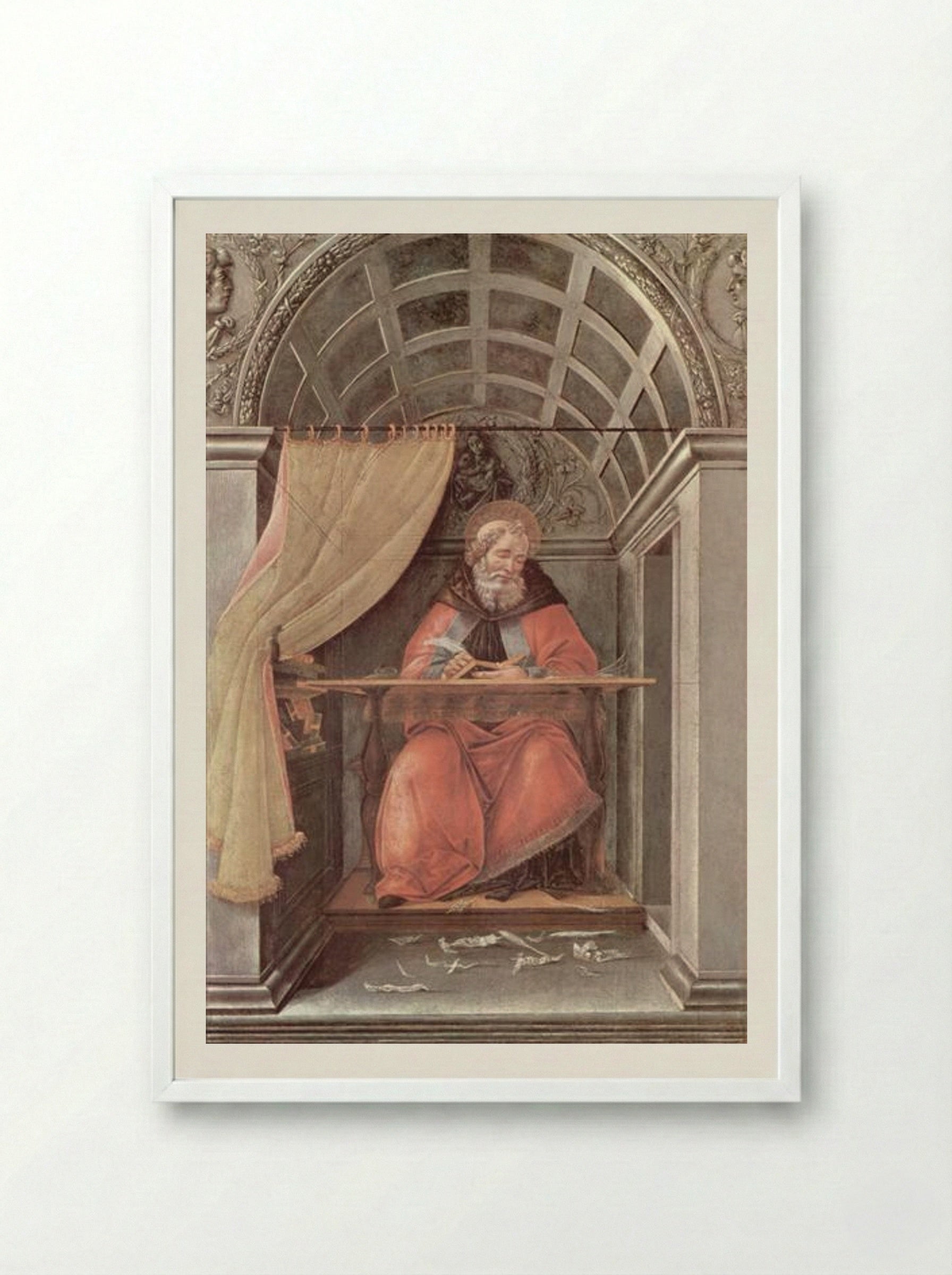 St. Augustine in his cell - Sandro Botticelli - Framed Print White