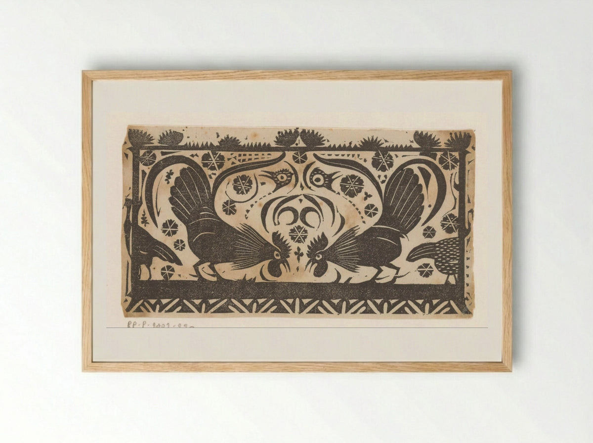 Titelhoofd met hanen - Gerrit Willem Dijsselhof - Framed Print Wood