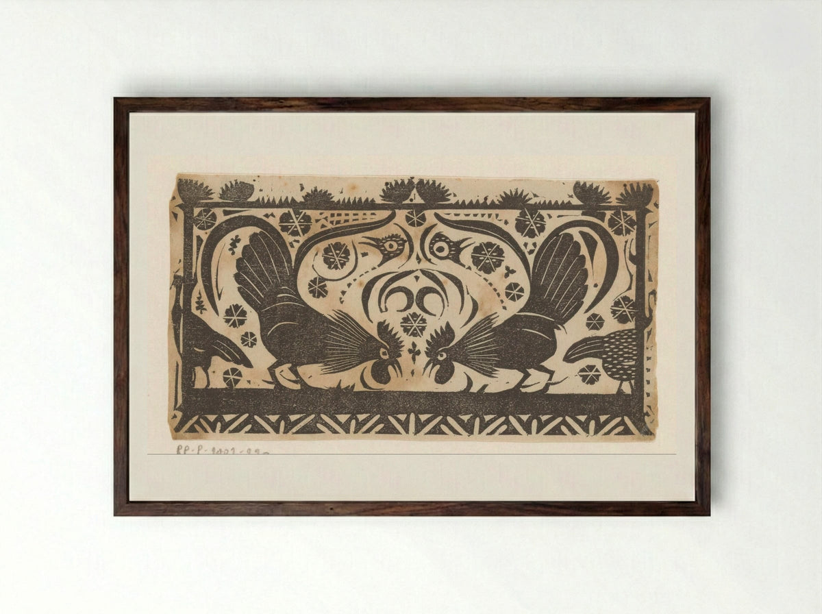 Titelhoofd met hanen - Gerrit Willem Dijsselhof - Framed Print Dark Wood