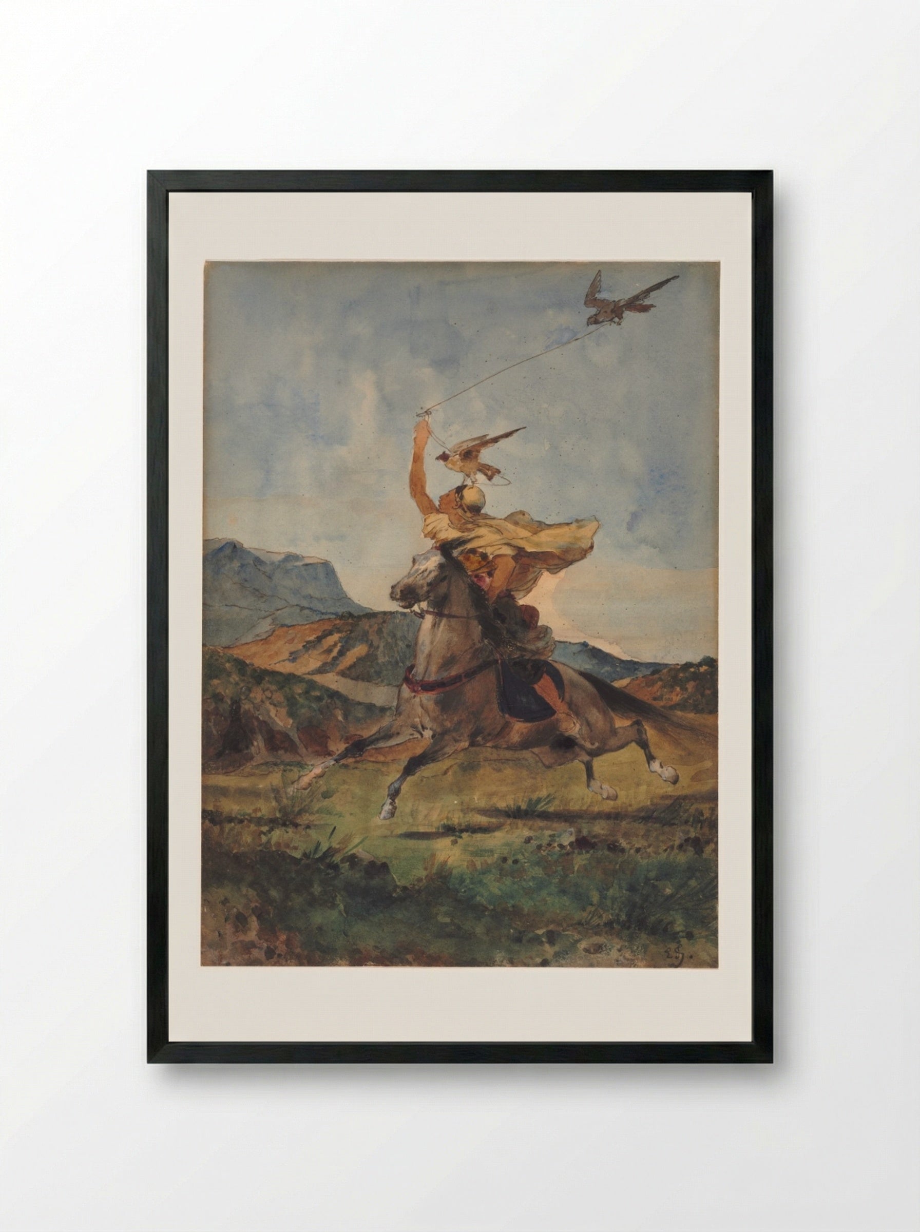 The Falconer - Eugène Fromentin - Framed Print Black