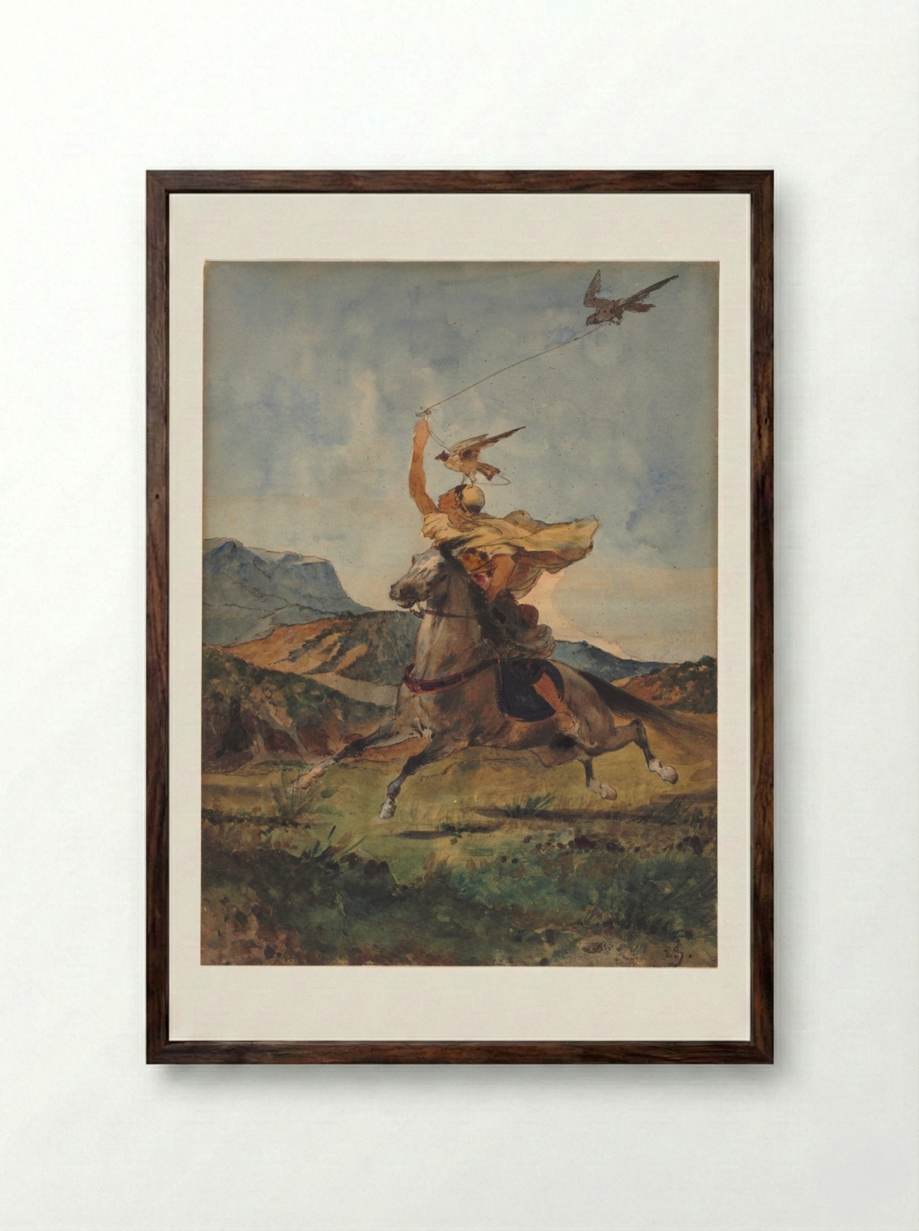 The Falconer - Eugène Fromentin - Framed Print Dark Wood