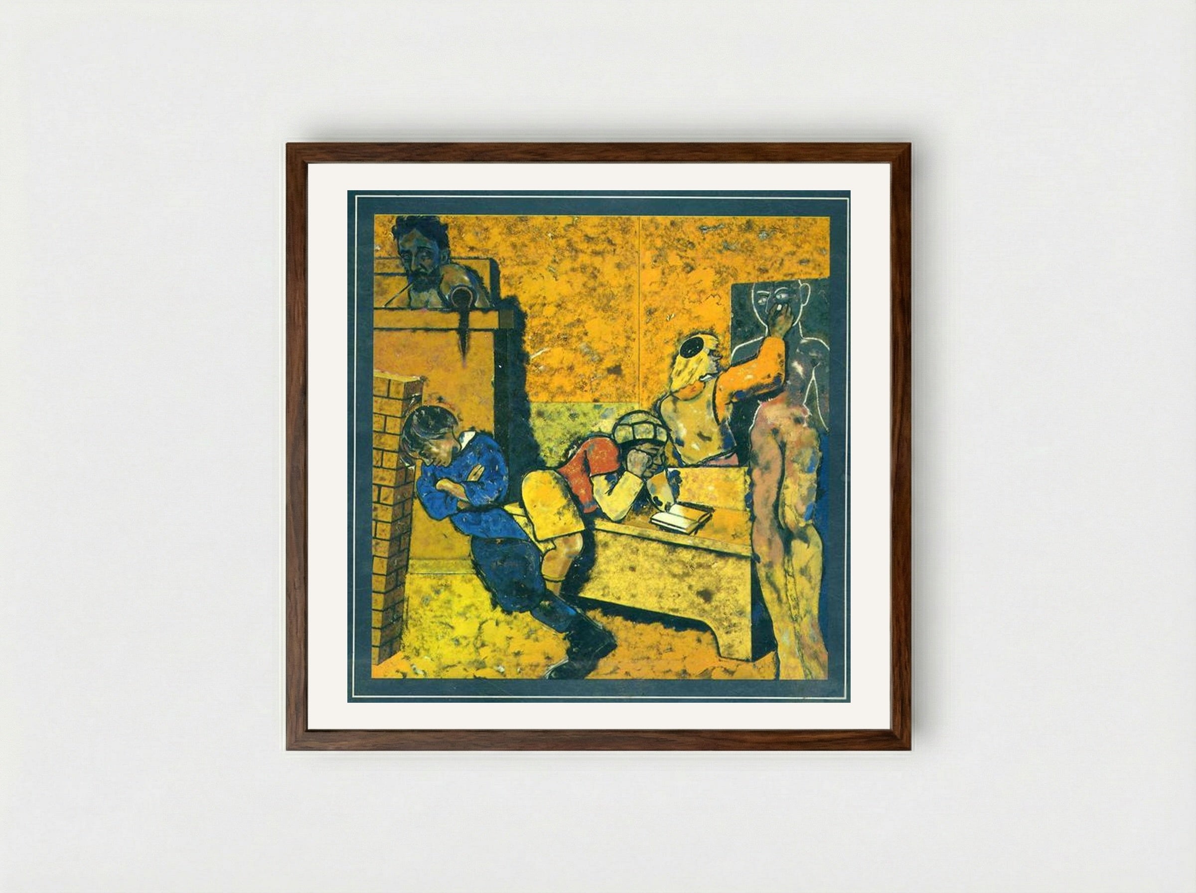 The Jewish School (Drawing a Golem) - R. B. Kitaj - Framed Print Dark Wood