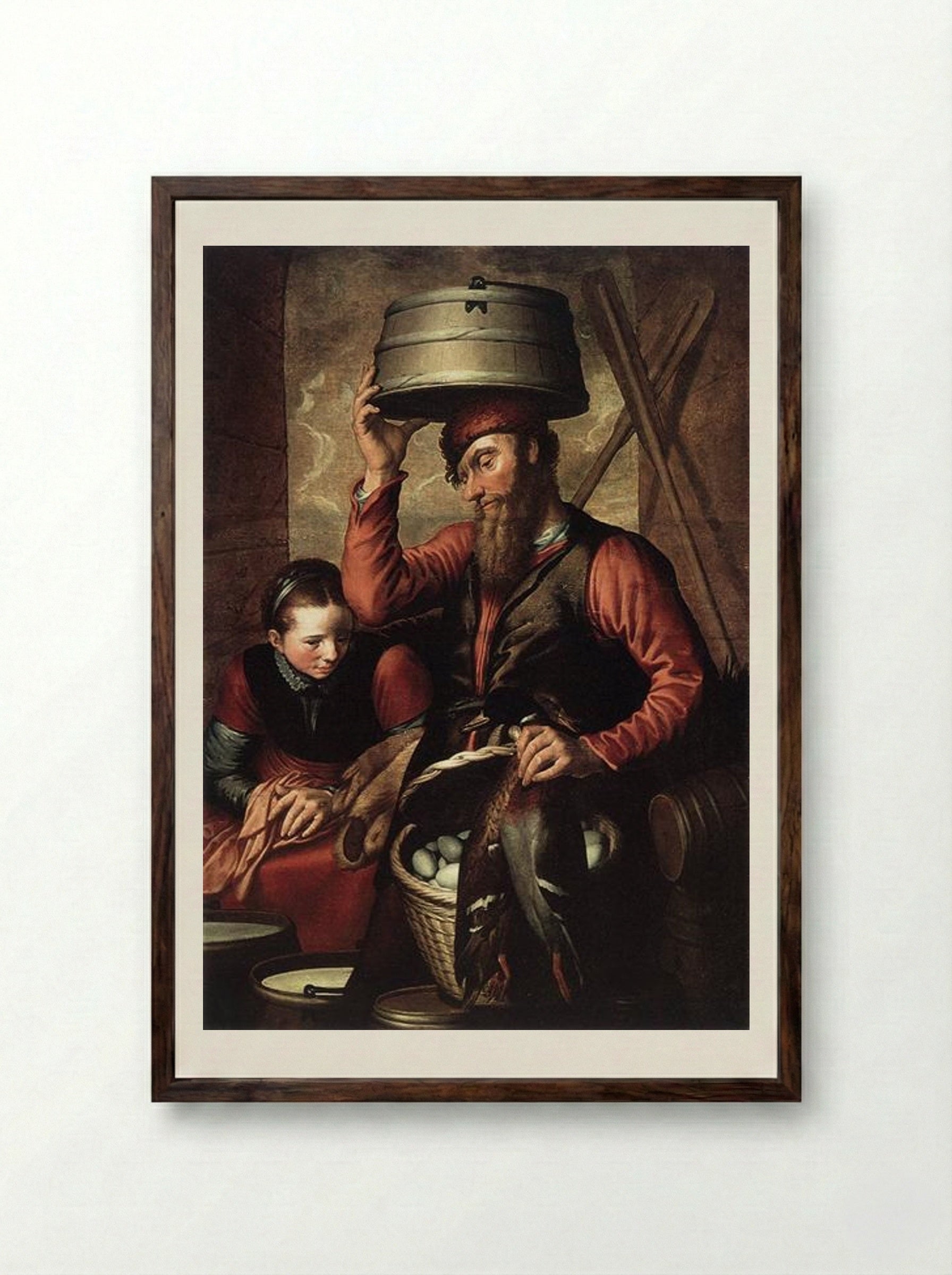 Vendor of Fowl - Pieter Aertsen - Framed Print Dark Wood