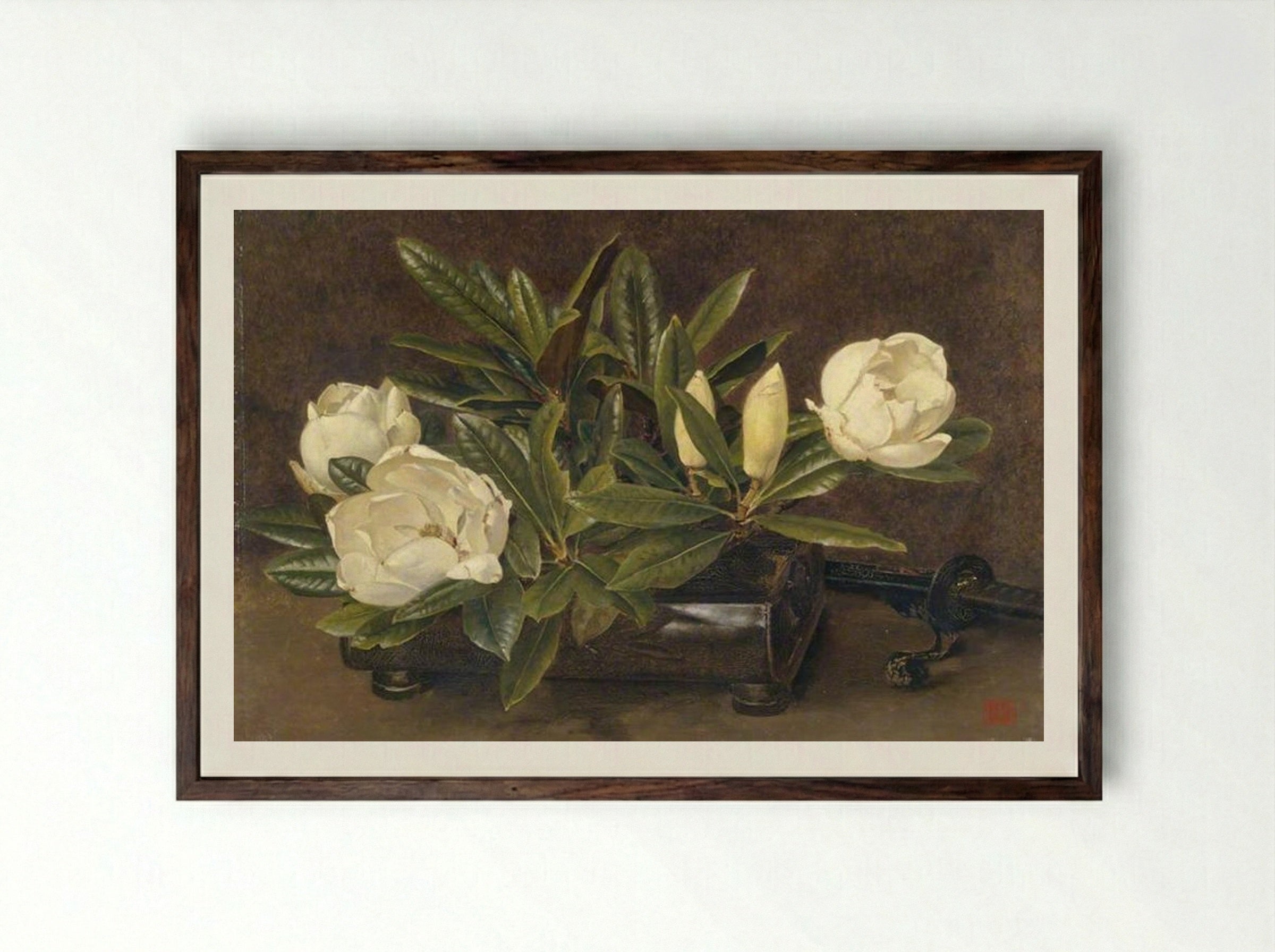 Magnolias - Alfred Parsons - Framed Print Dark Wood