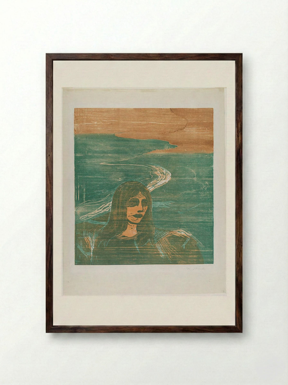 Woman's Head against the Shore - Edvard Munch - Framed Print Dark Wood