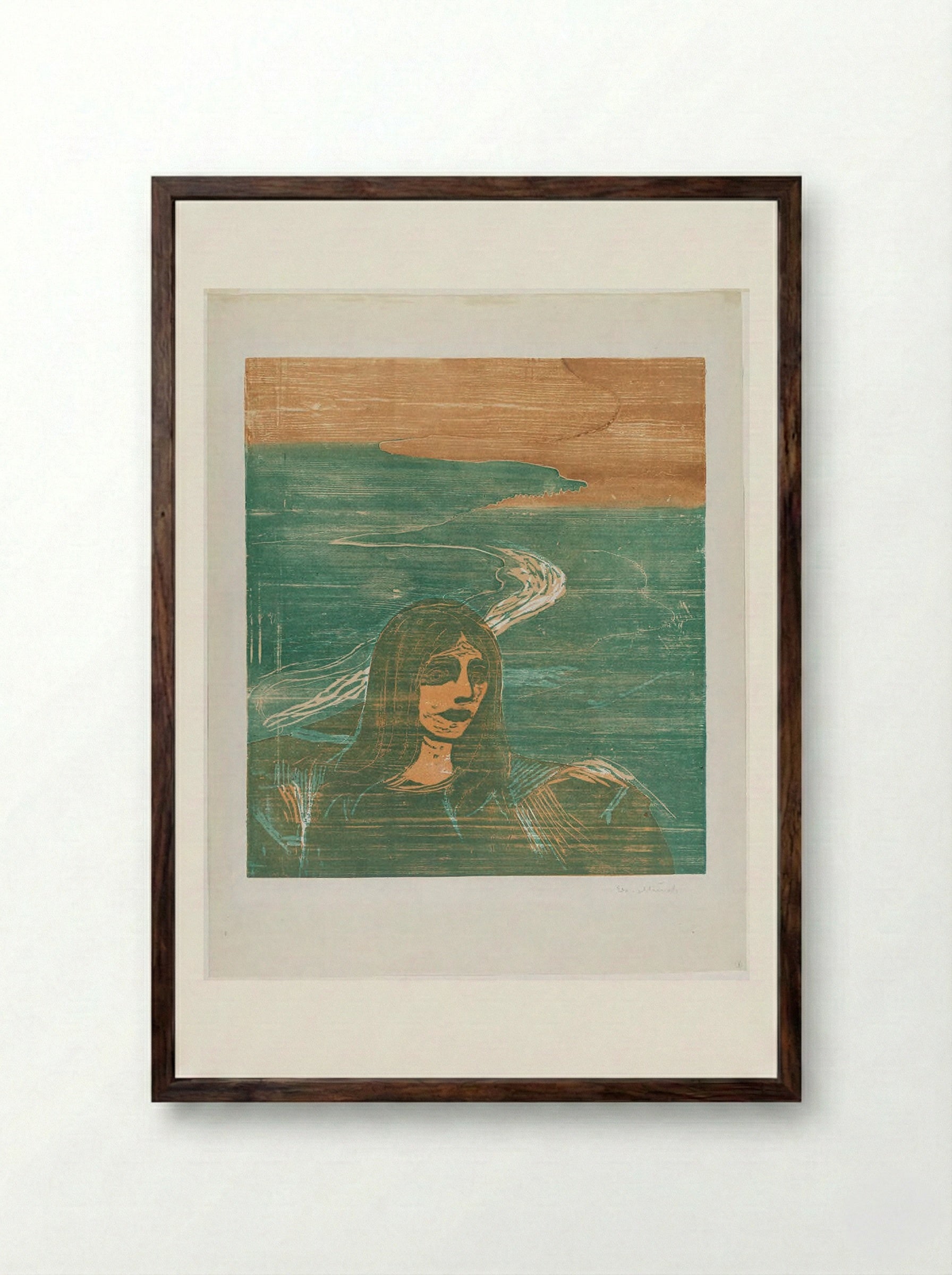 Woman's Head against the Shore - Edvard Munch - Framed Print Dark Wood